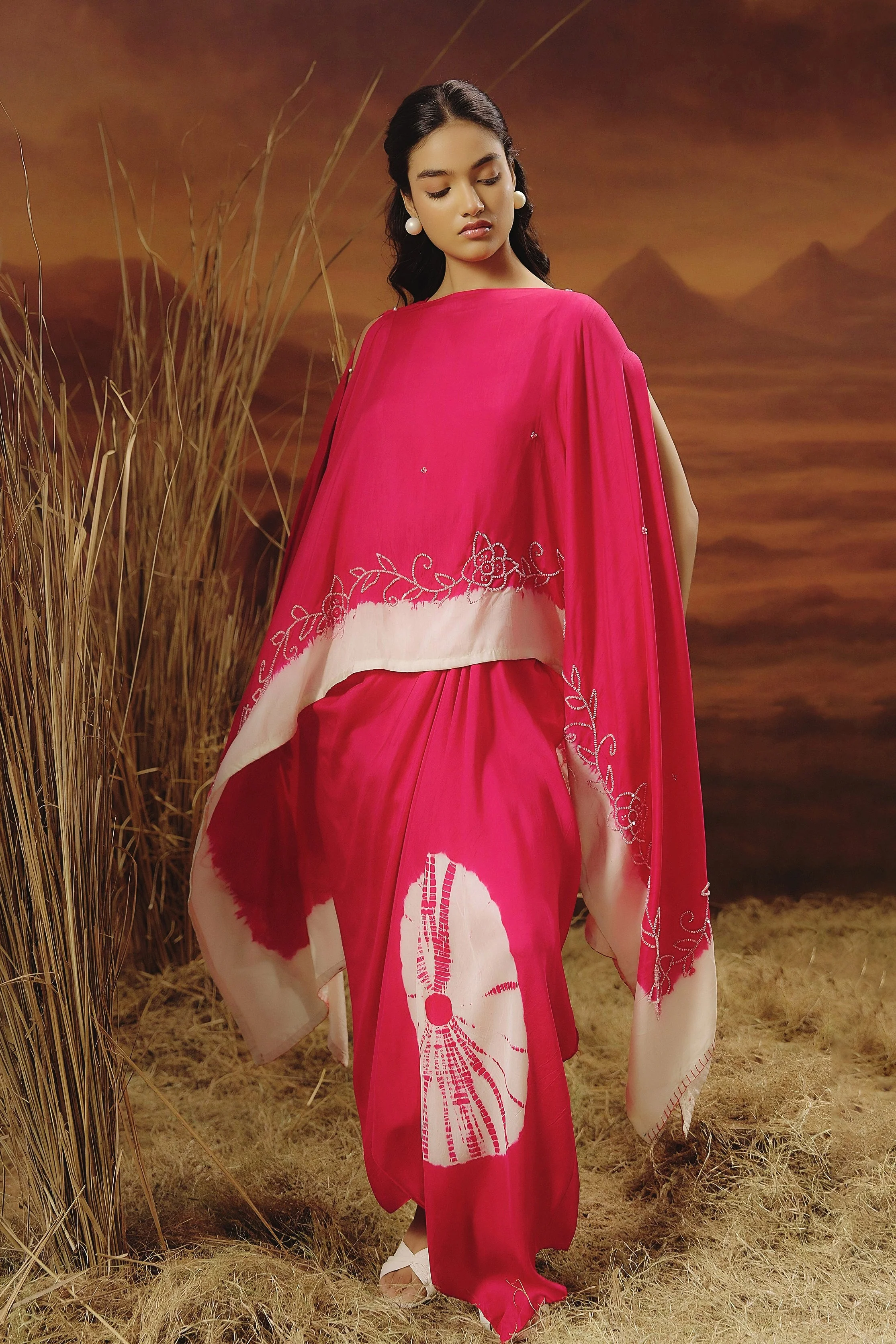 Barbie Pink Embellished Raw Silk Gown Set - Image 4