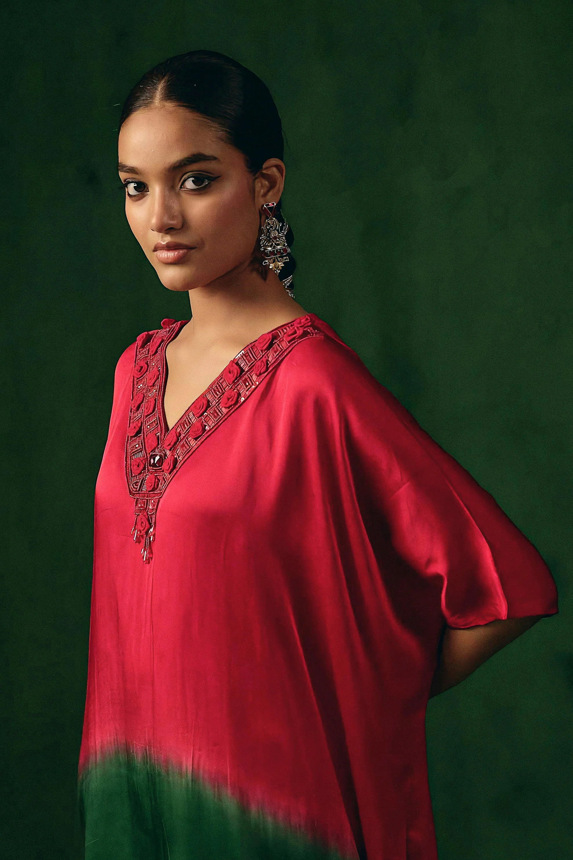 Pink Embellished Satin Silk Kurta Set - Image 2