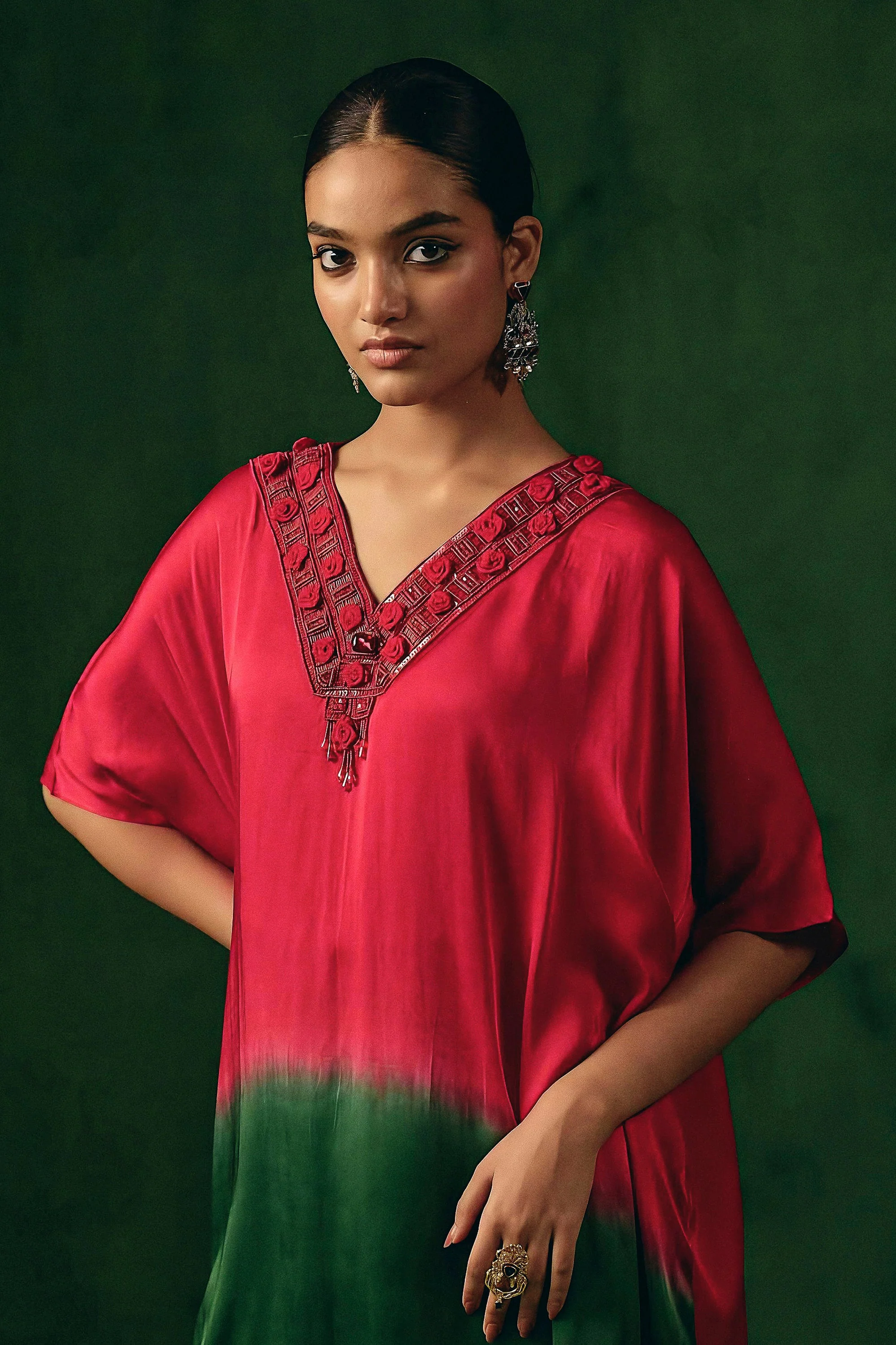 Pink Embellished Satin Silk Kurta Set - Image 3
