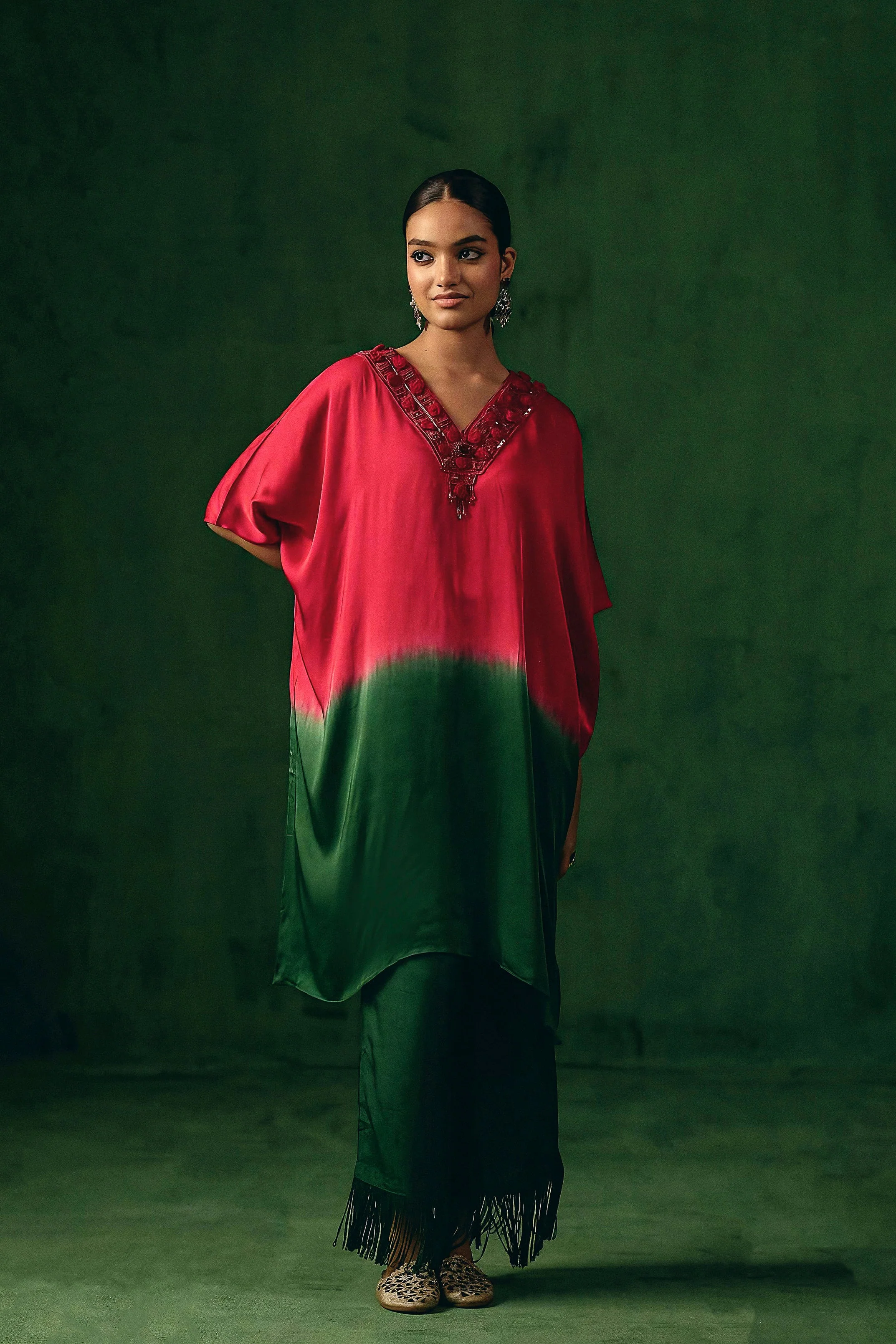 Pink Embellished Satin Silk Kurta Set - Image 5