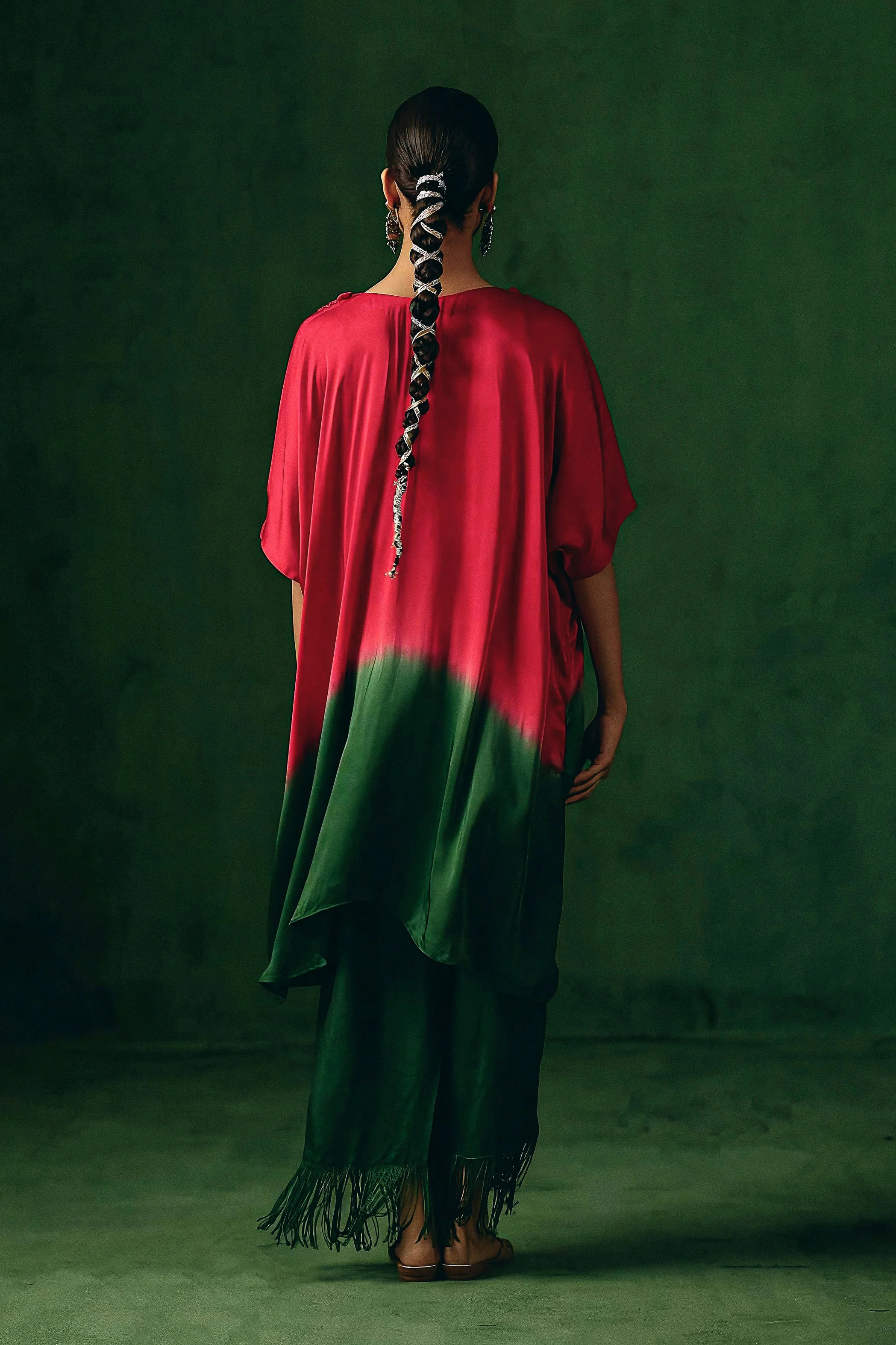 Pink Embellished Satin Silk Kurta Set - Image 7