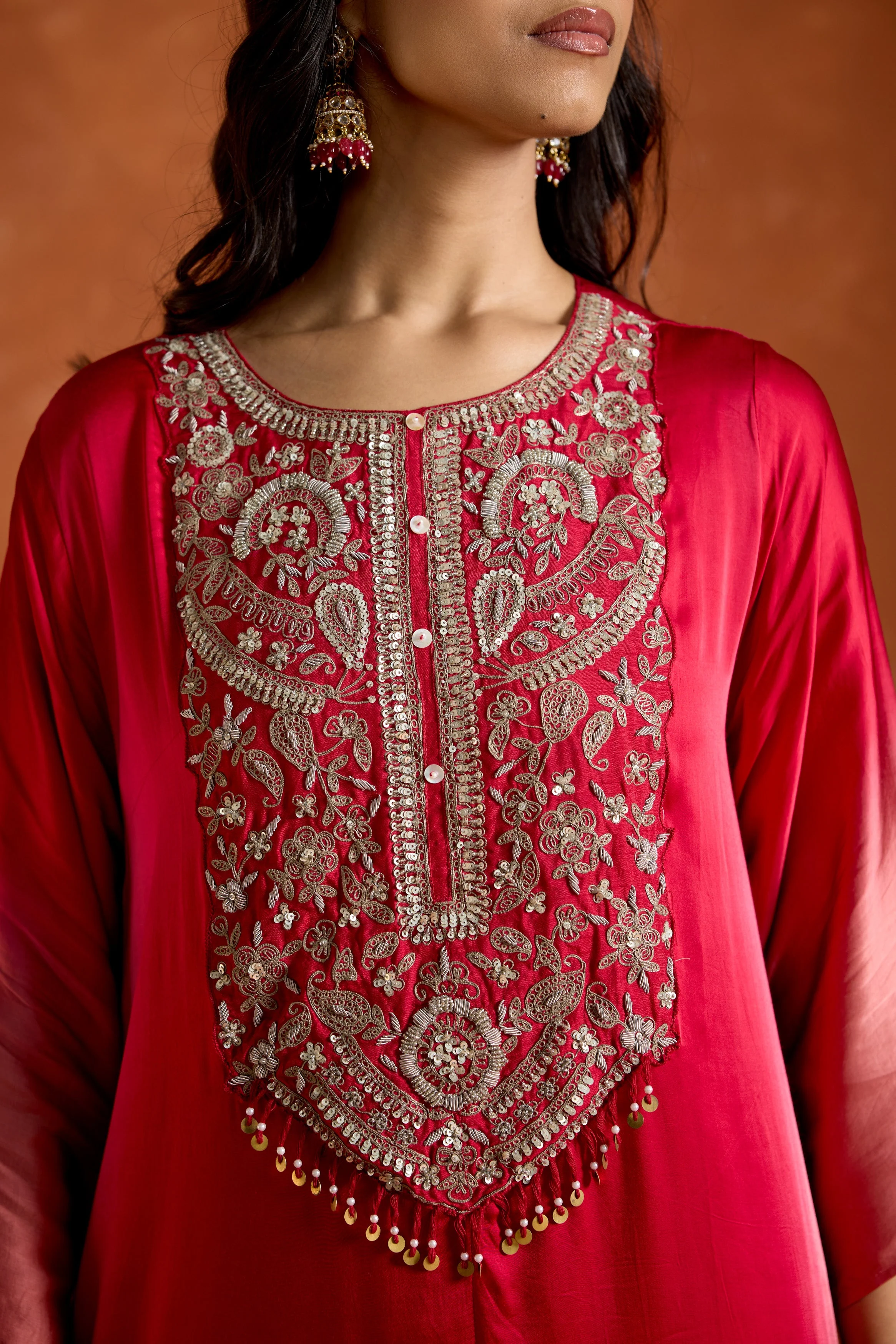 Pink Embellished Satin Silk Palazzo Set - Image 2