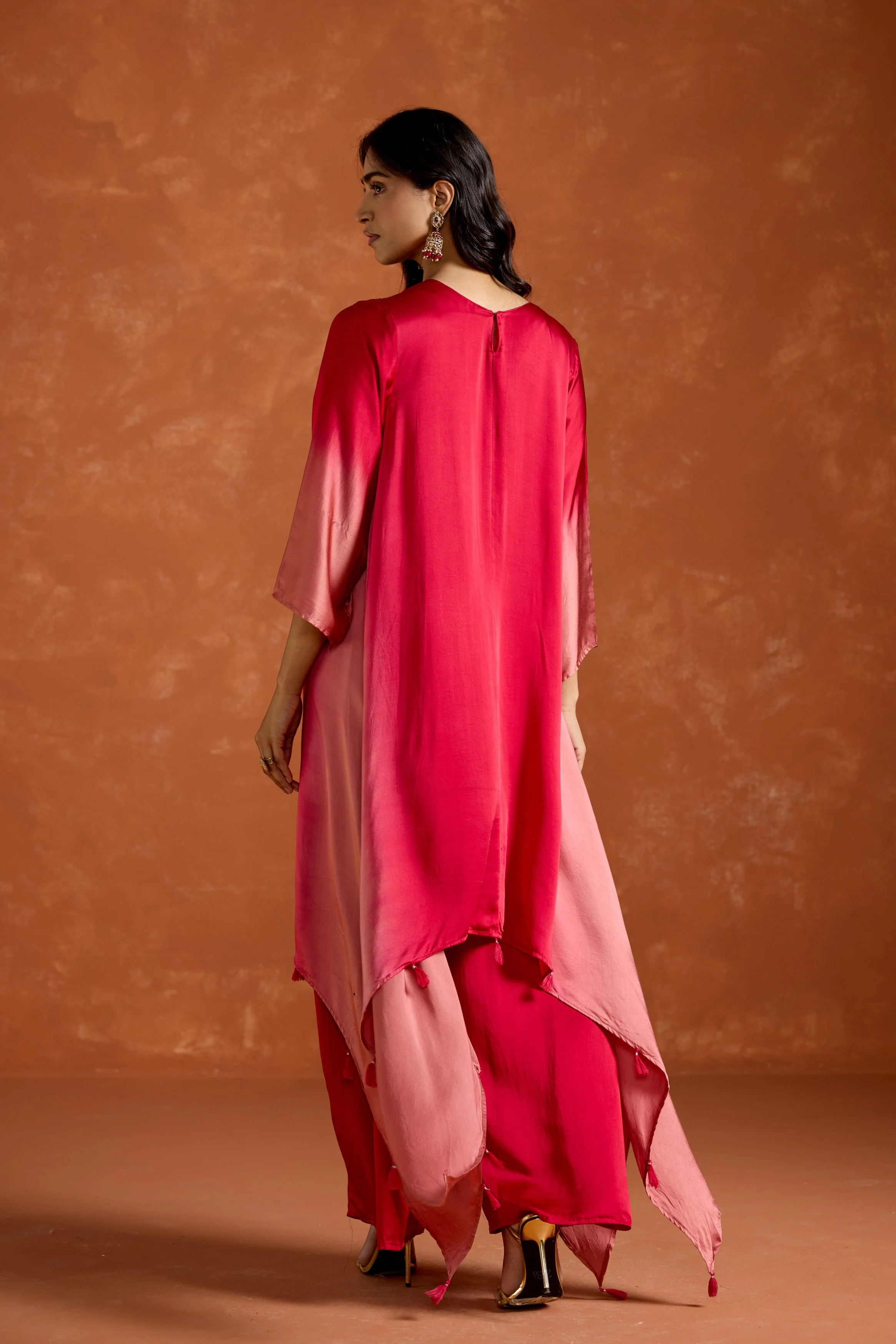 Pink Embellished Satin Silk Palazzo Set - Image 6