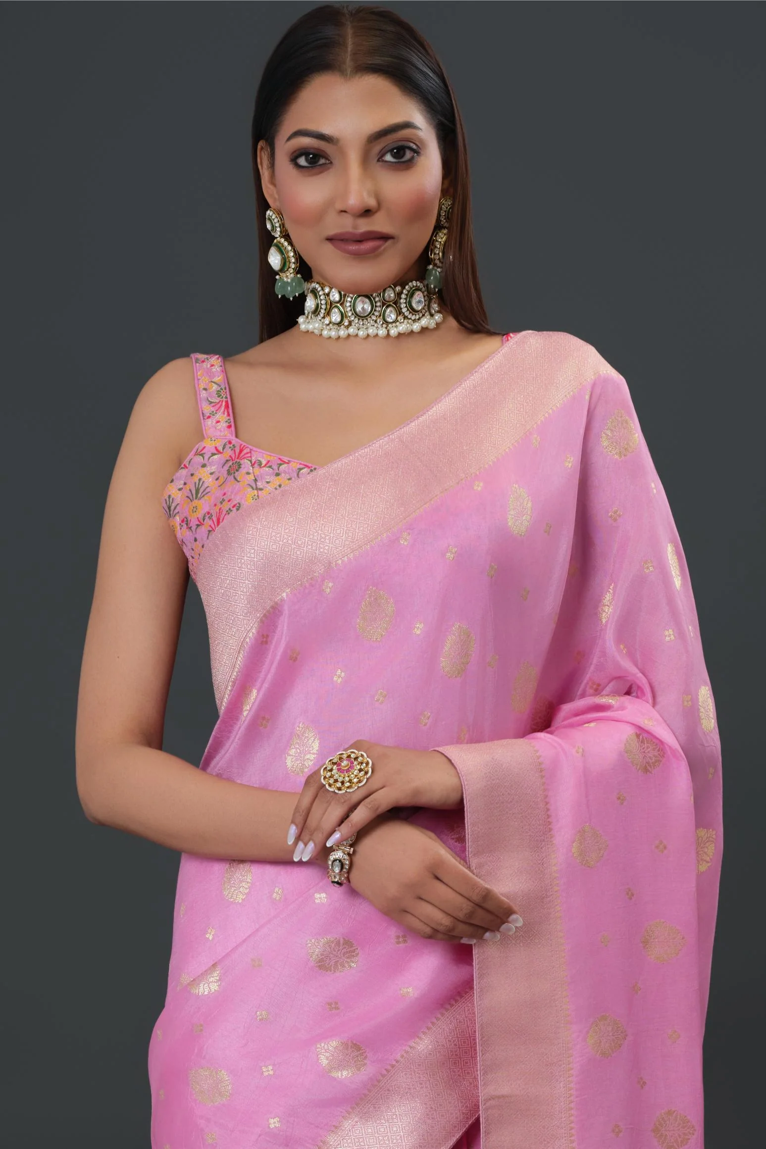 Pink Embroidered Dola Silk Saree - Image 7