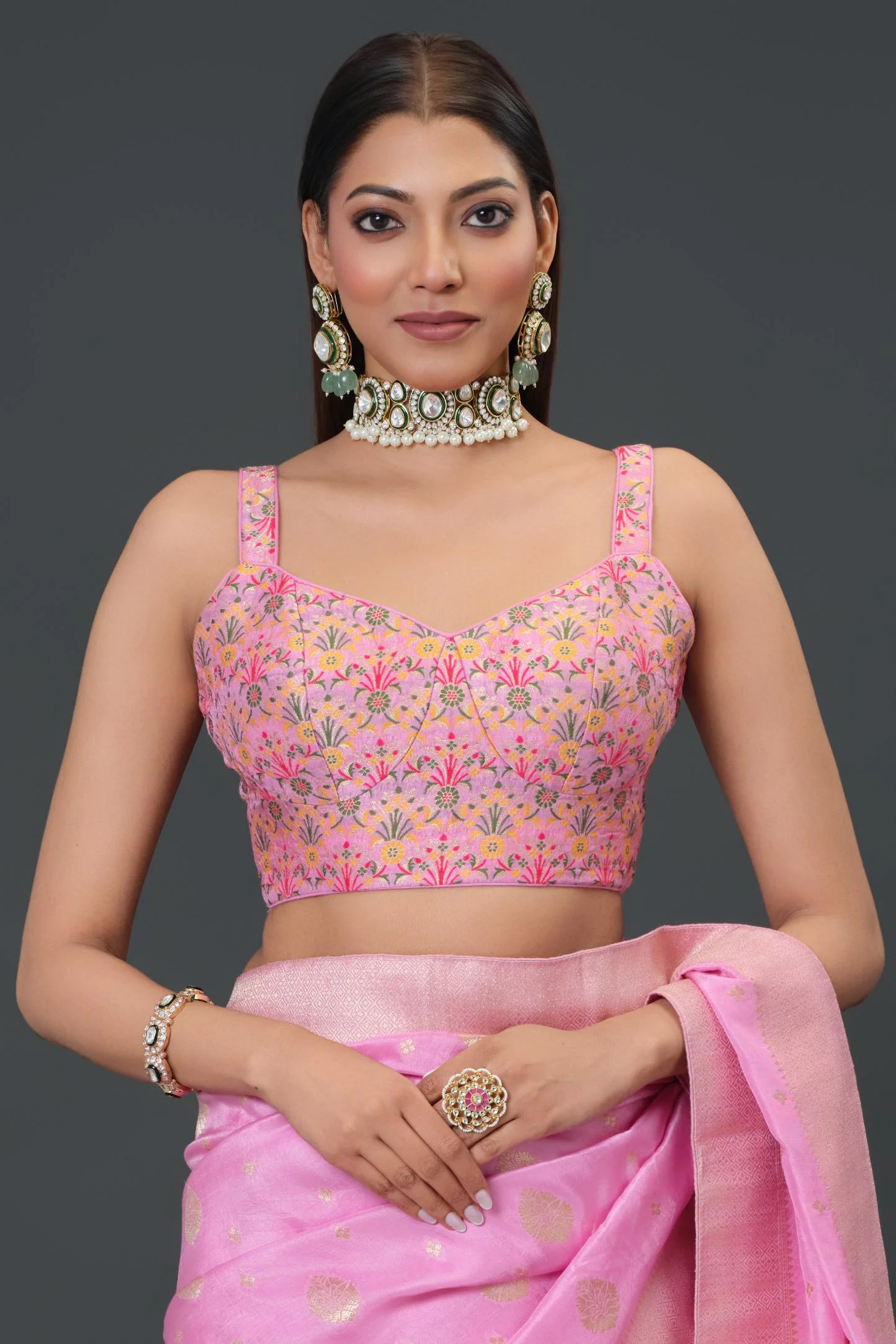 Pink Embroidered Dola Silk Saree - Image 8