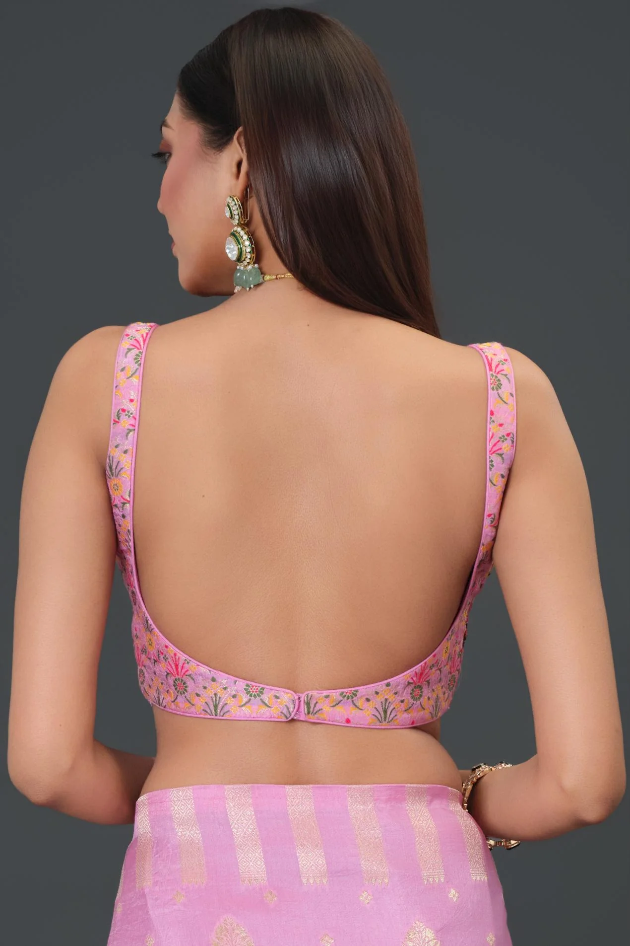 Pink Embroidered Dola Silk Saree - Image 9