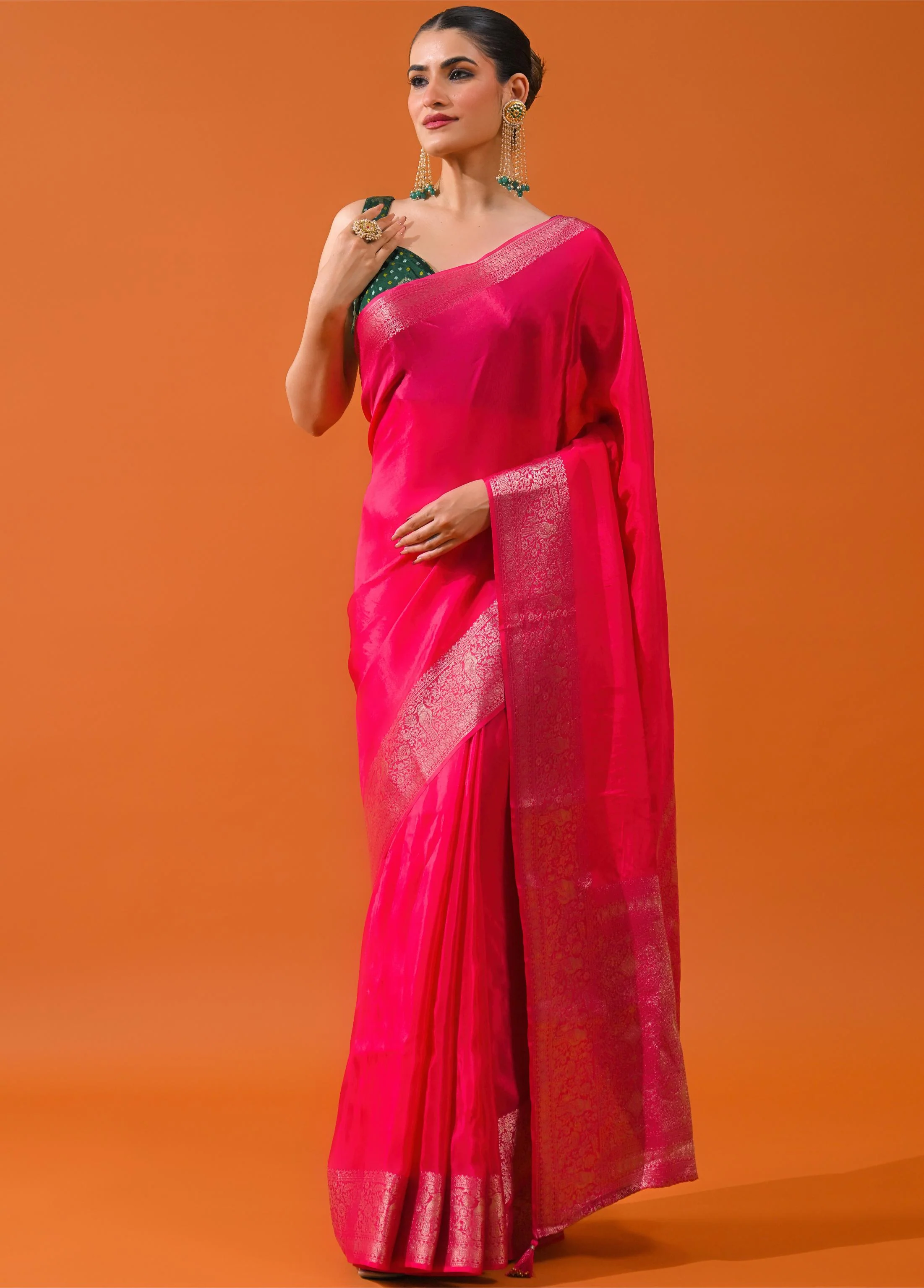 Pink Embroidered Cosmo Silk Saree - Image 3