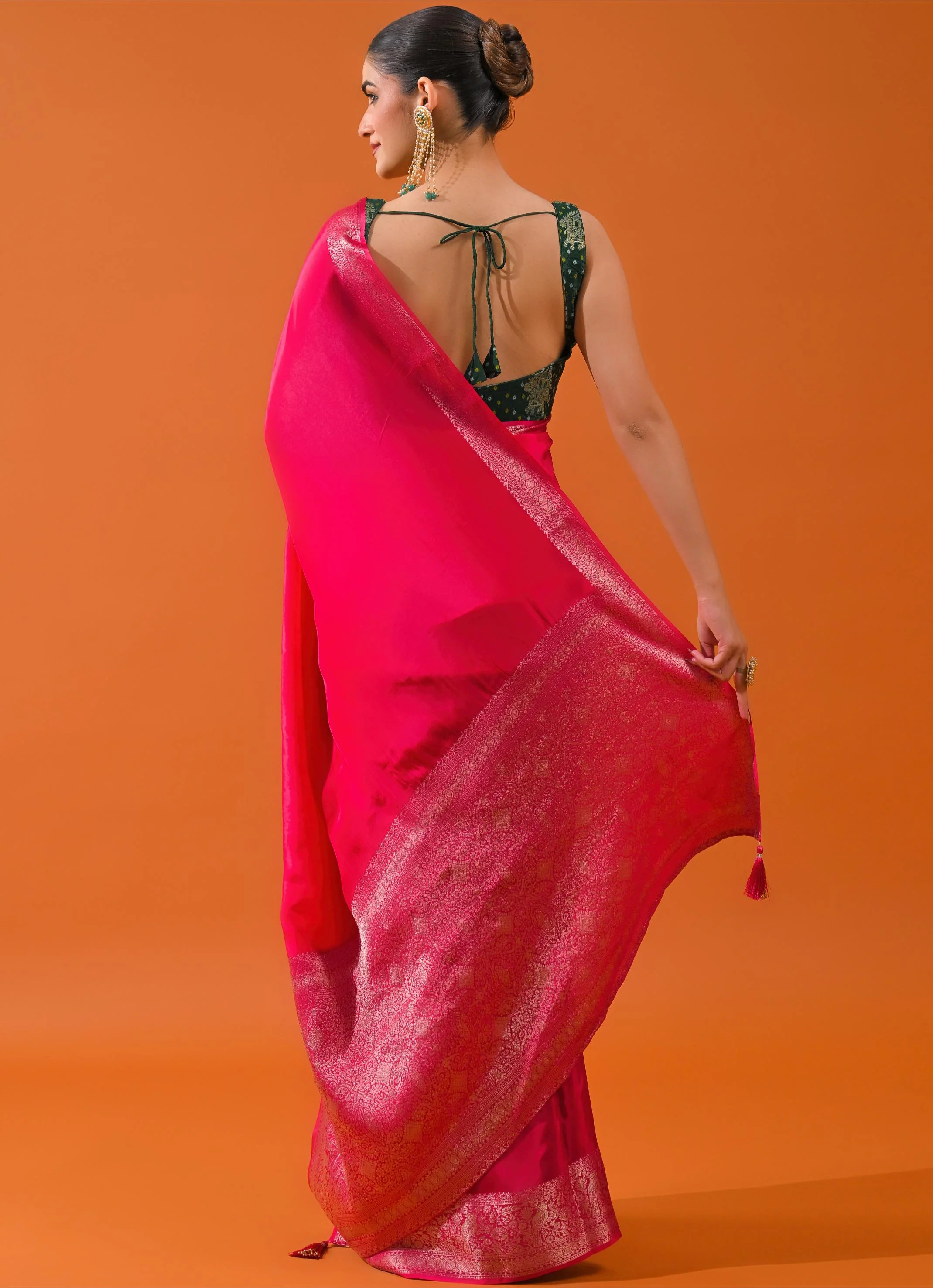 Pink Embroidered Cosmo Silk Saree - Image 5