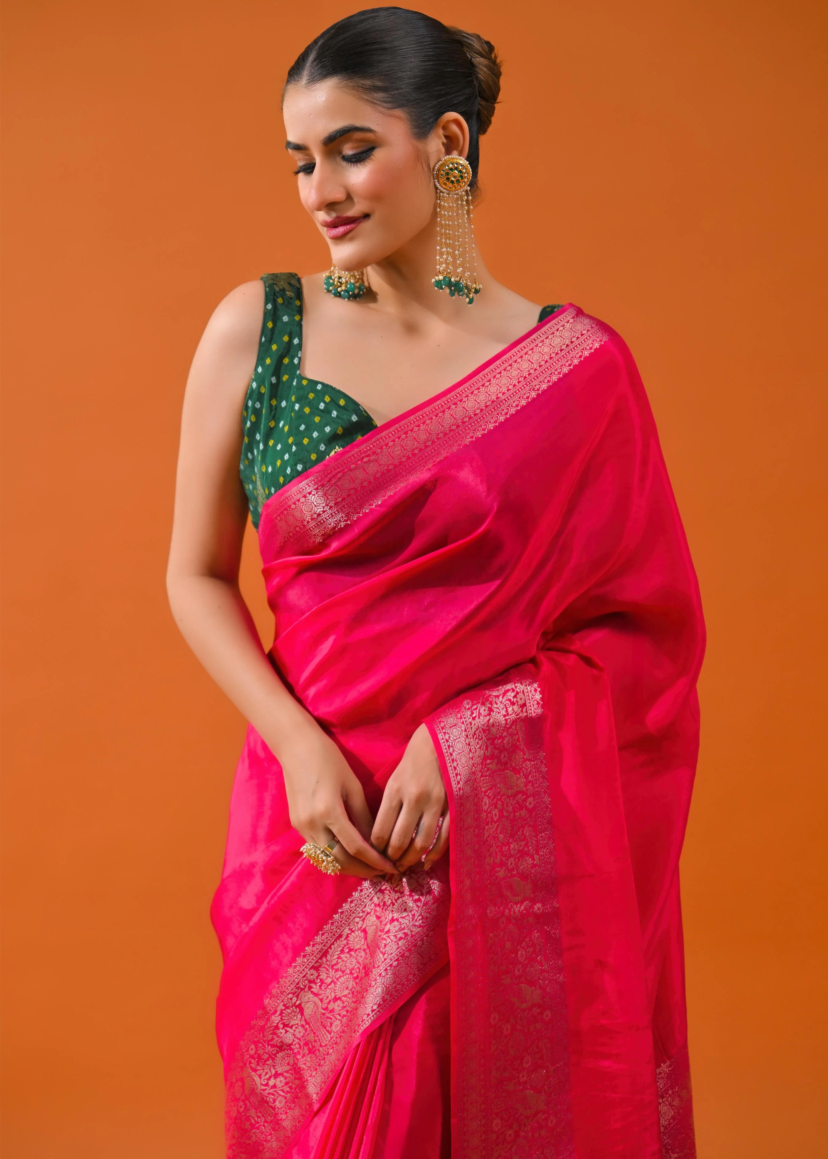 Pink Embroidered Cosmo Silk Saree - Image 6