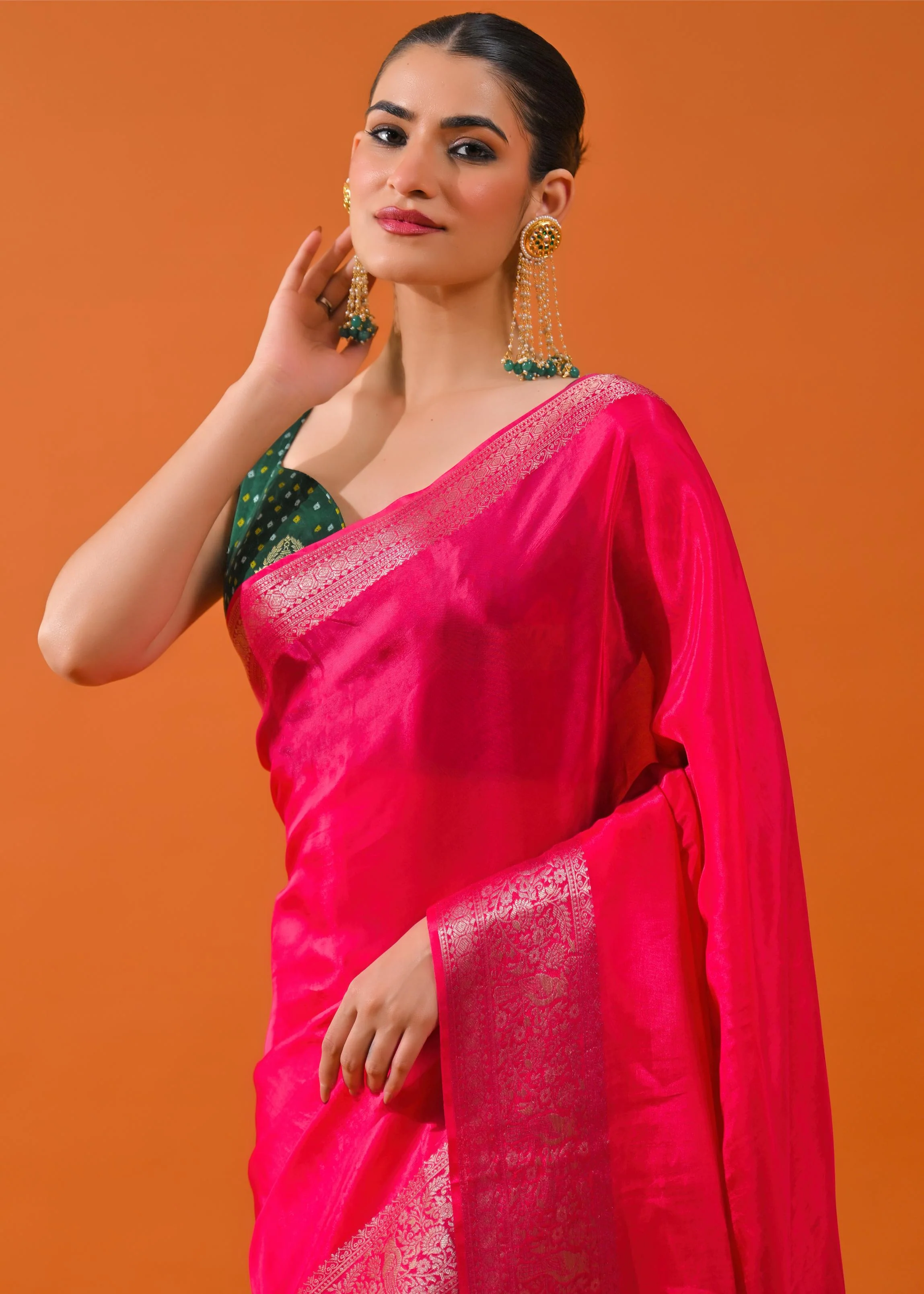 Pink Embroidered Cosmo Silk Saree - Image 7