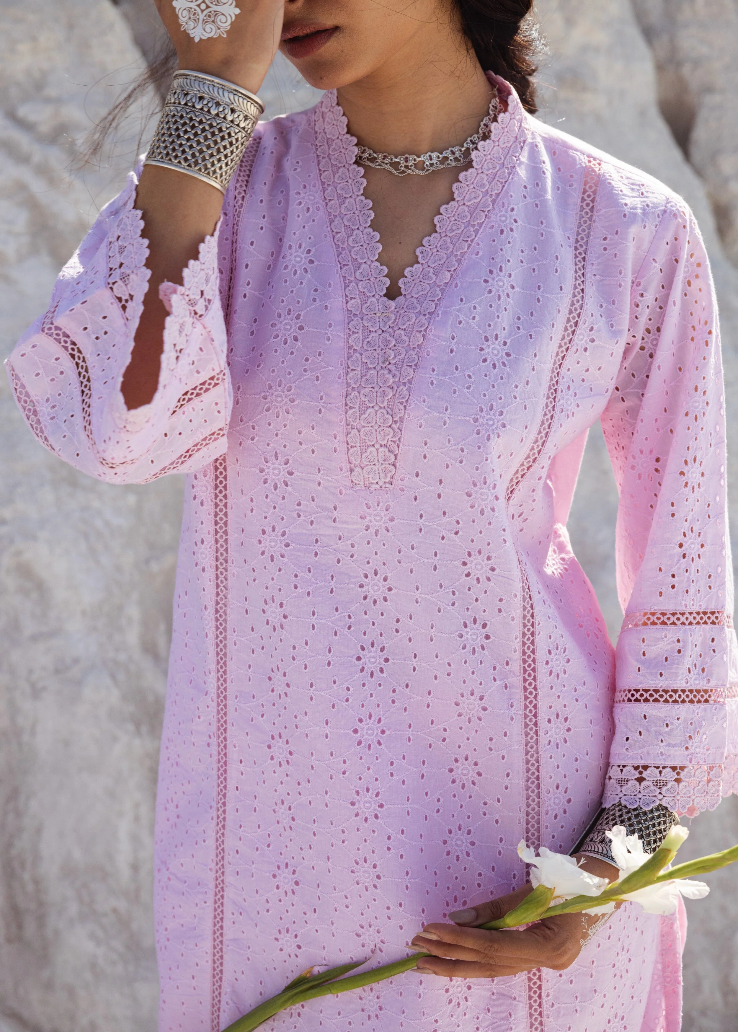 Rose Pink Embroidered Organic Cotton Kurta Set - Image 2