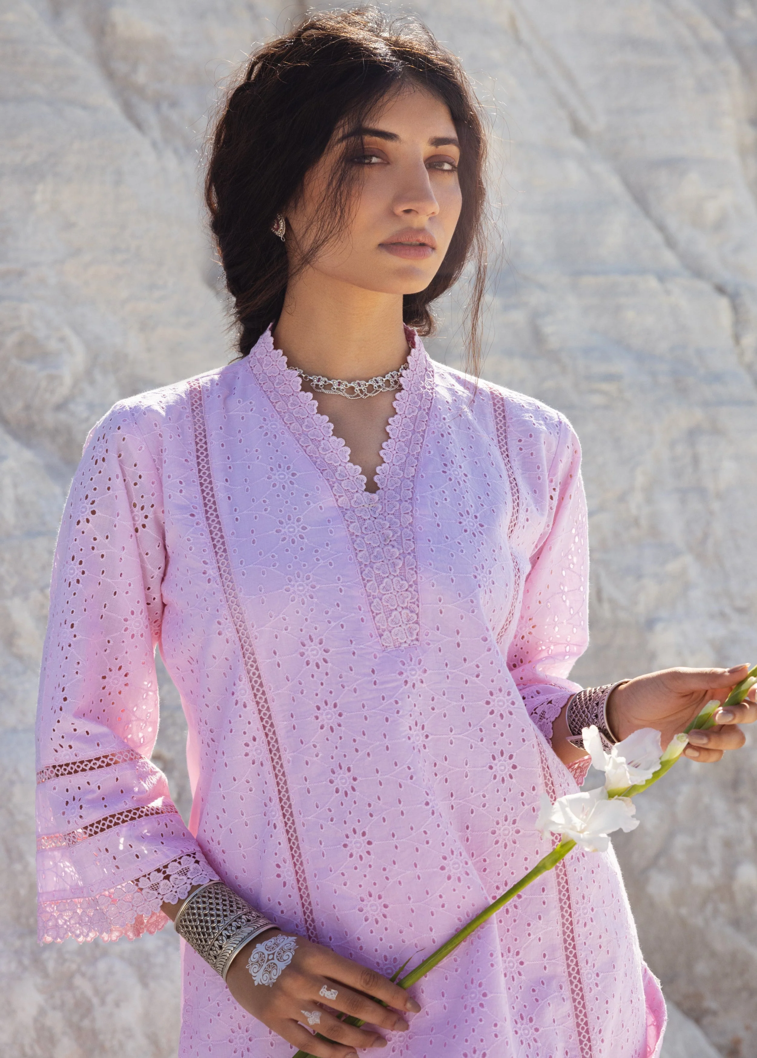 Rose Pink Embroidered Organic Cotton Kurta Set - Image 3