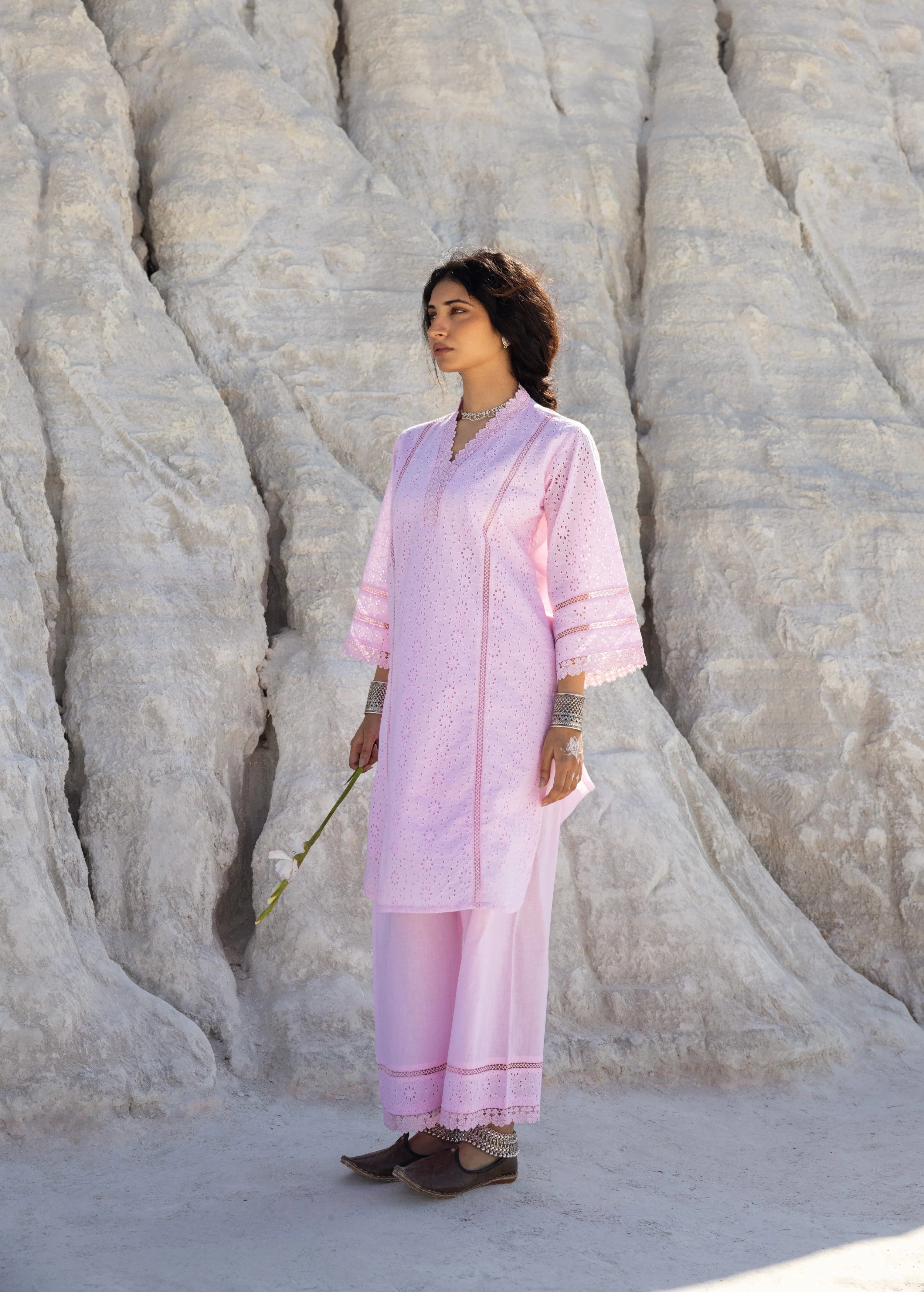Rose Pink Embroidered Organic Cotton Kurta Set - Image 4
