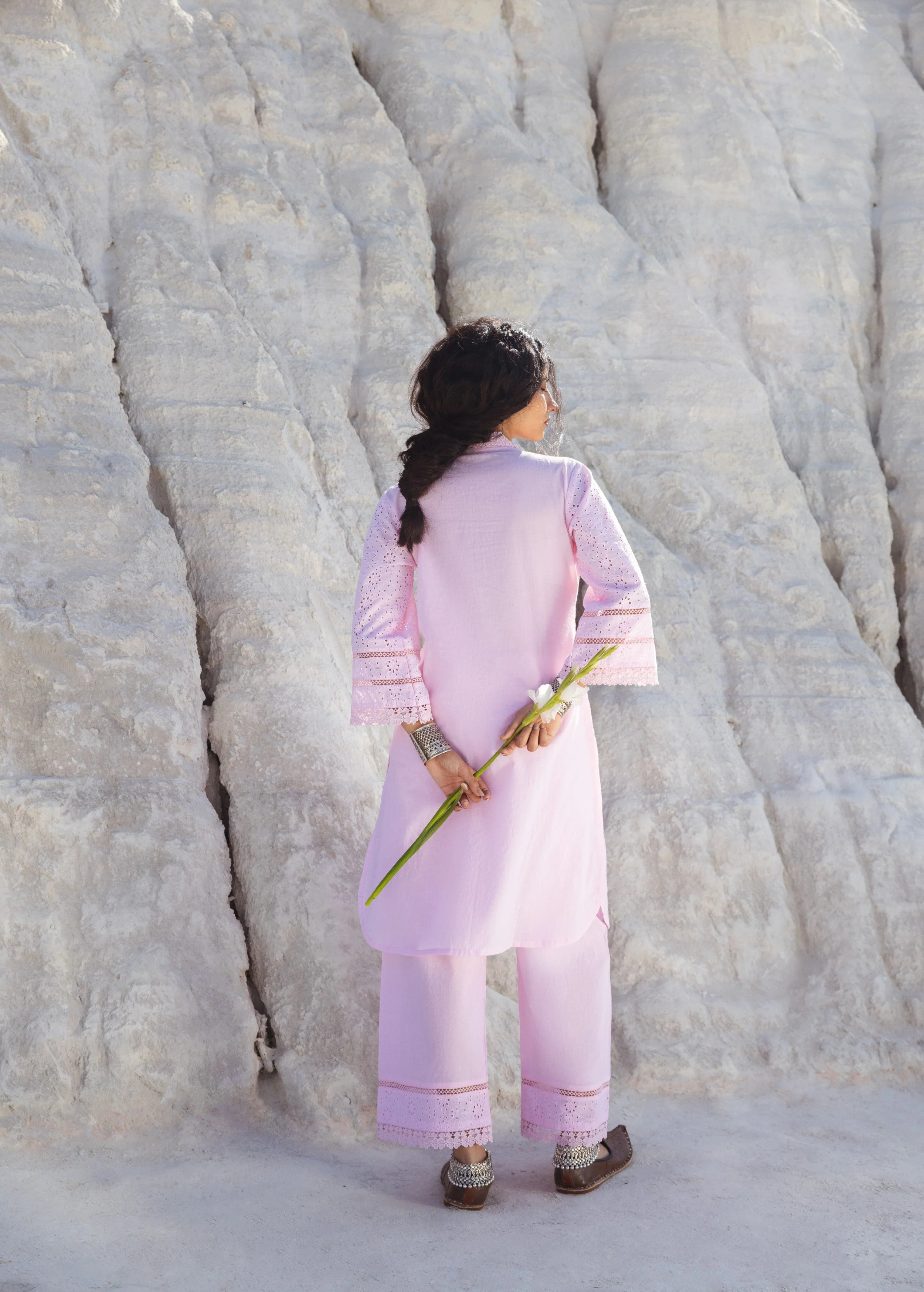Rose Pink Embroidered Organic Cotton Kurta Set - Image 5