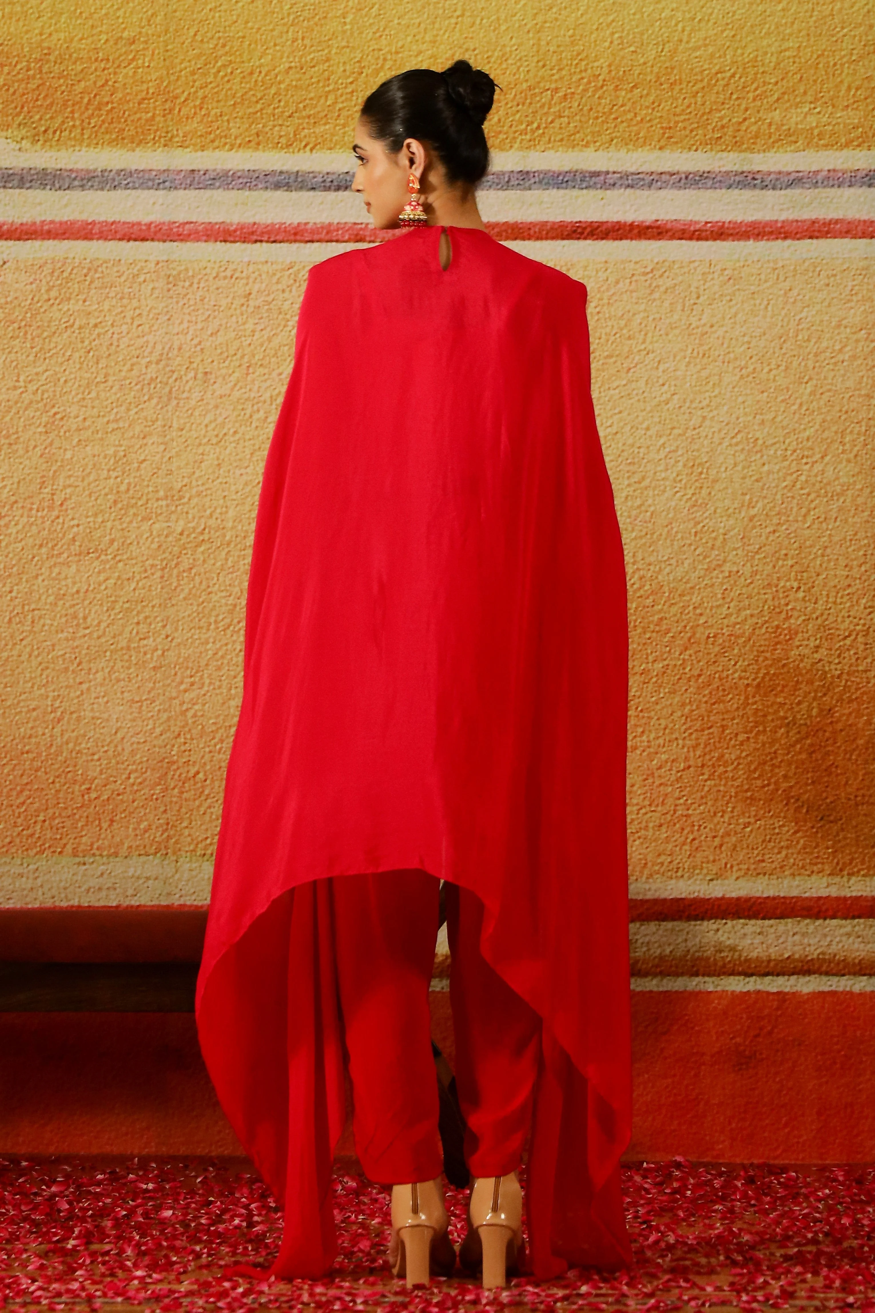 Pink Embroidered Premium Chinon Silk Kaftan Set - Image 5