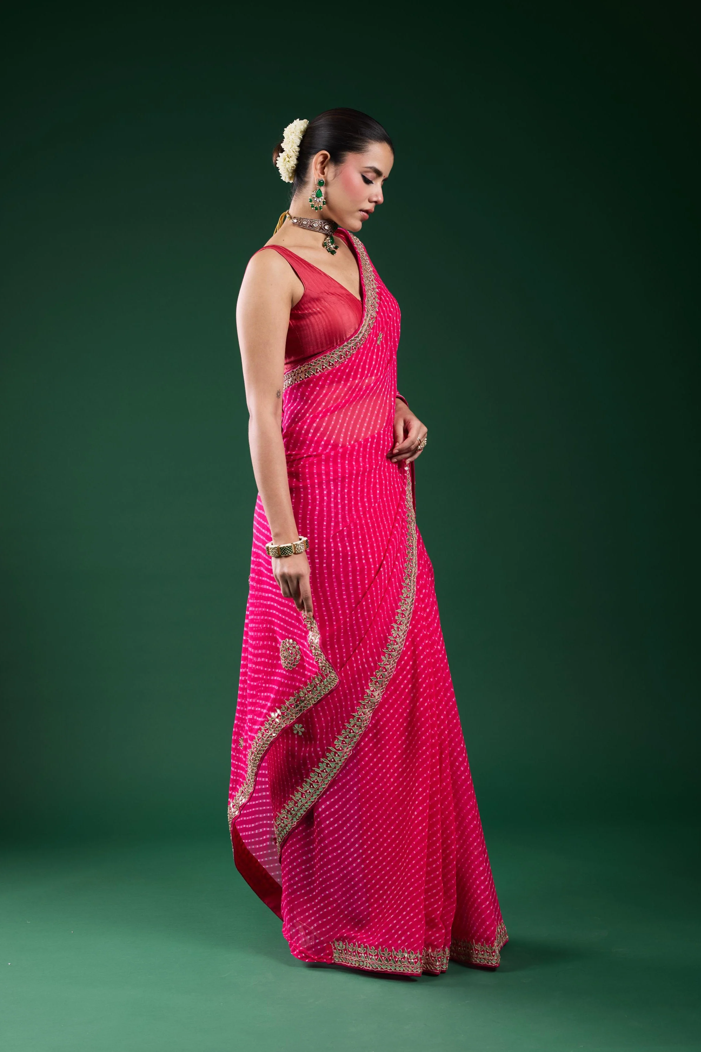 Pink Gotta Georgette Silk Saree - Image 3