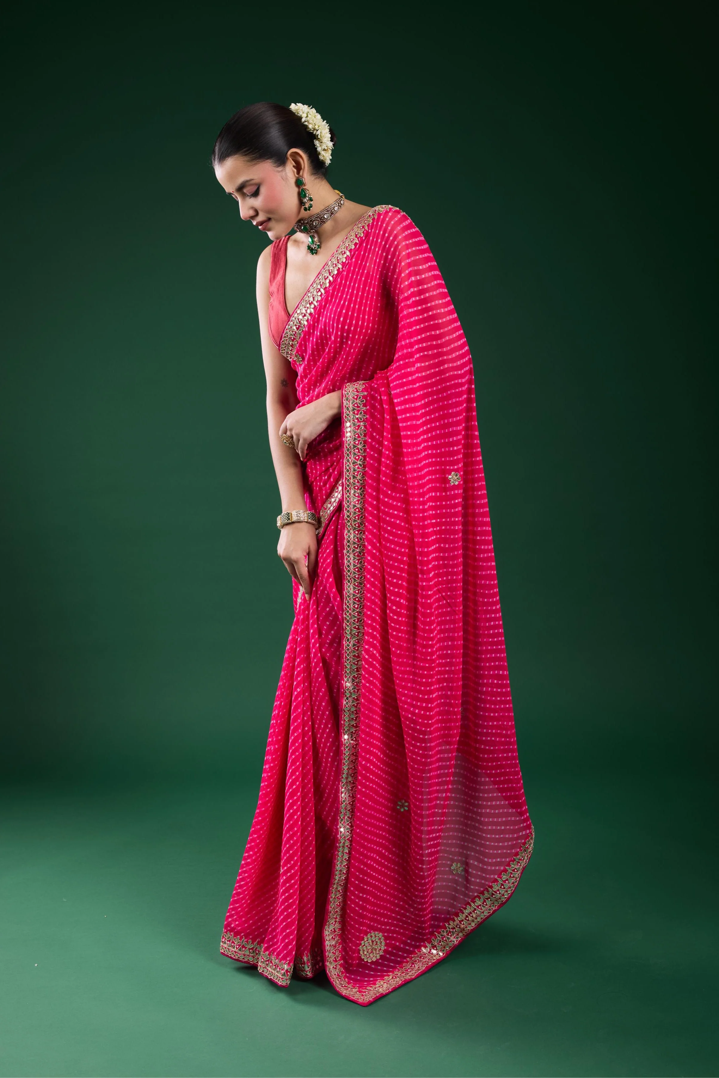 Pink Gotta Georgette Silk Saree - Image 4