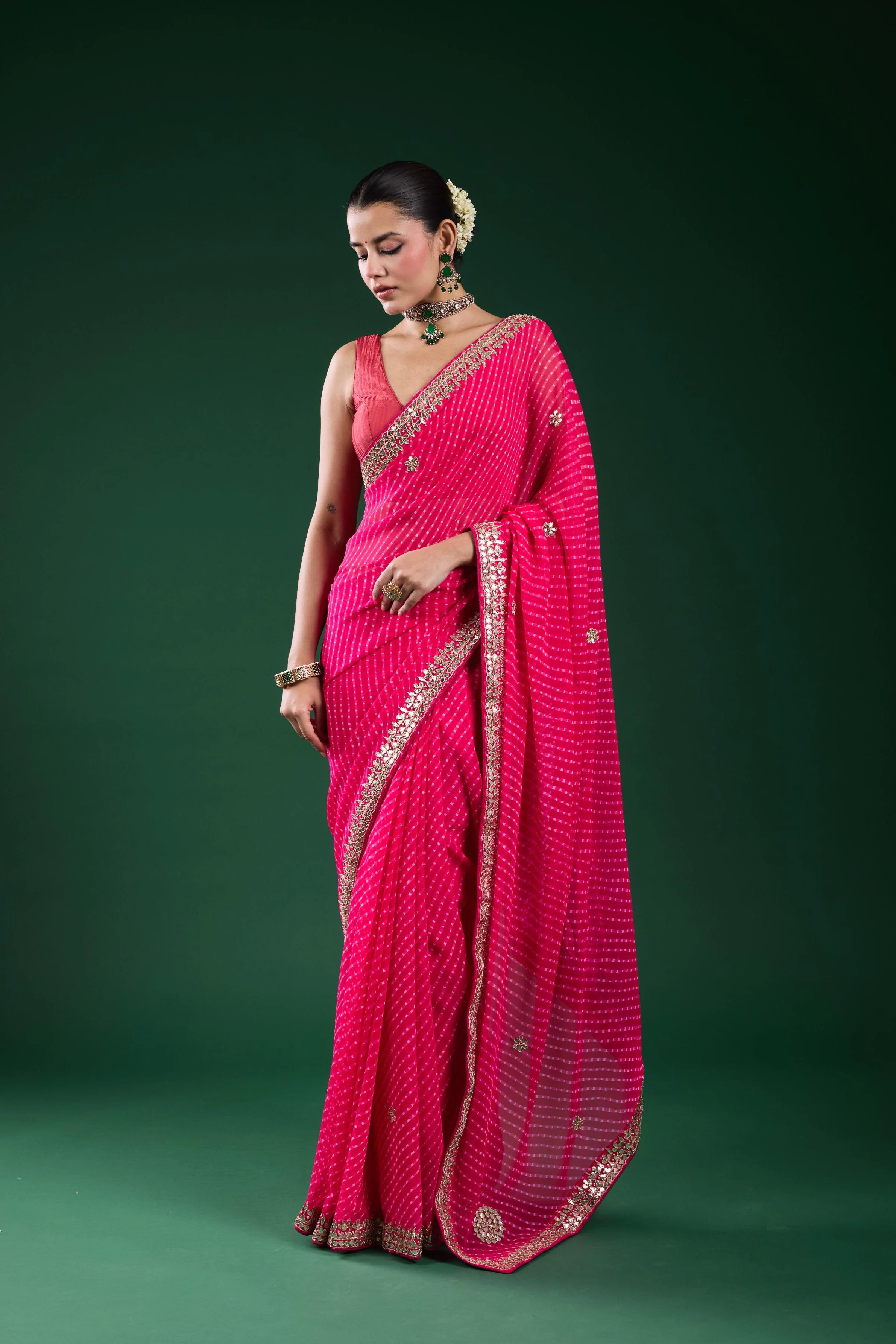 Pink Gotta Georgette Silk Saree - Image 5
