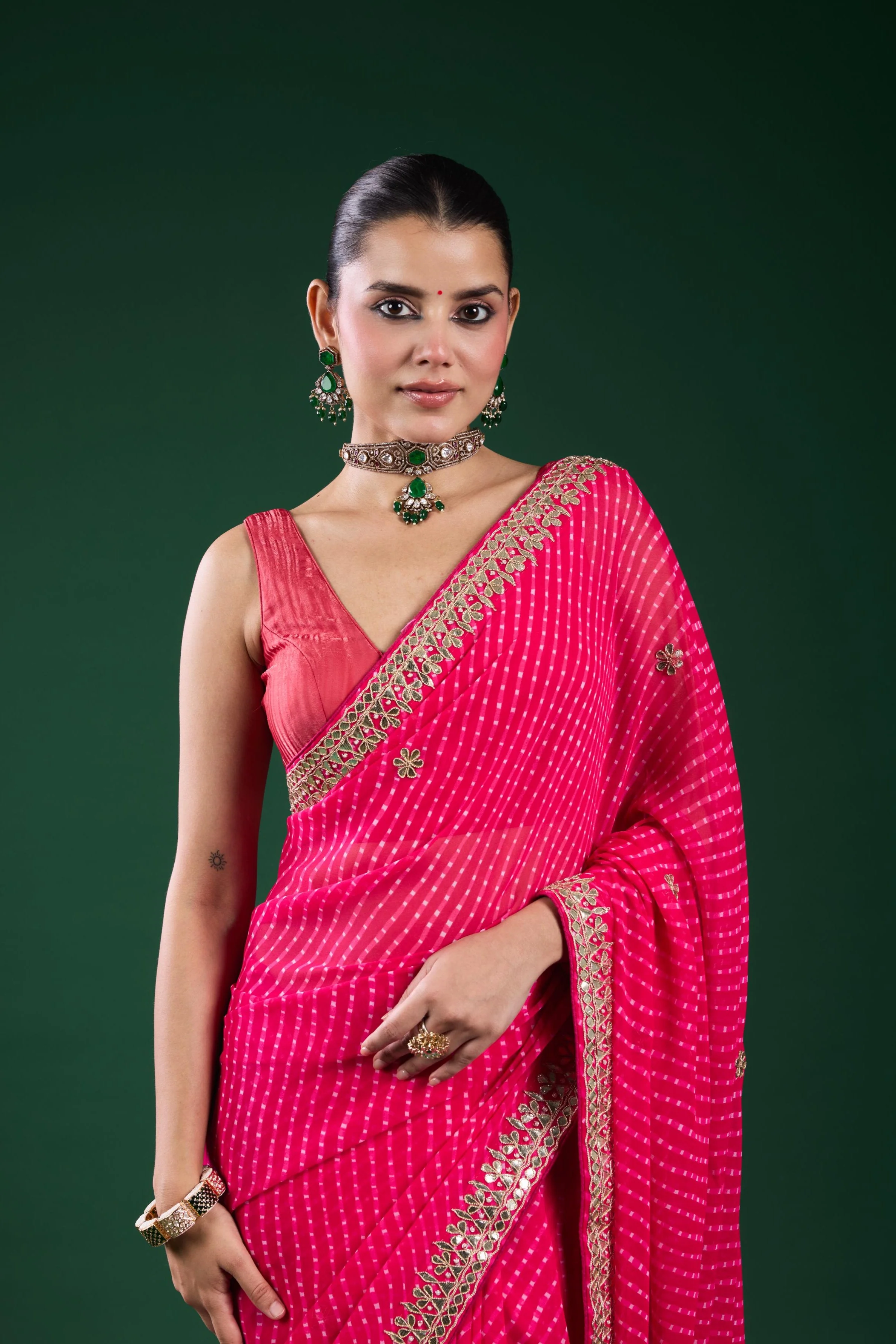 Pink Gotta Georgette Silk Saree - Image 7