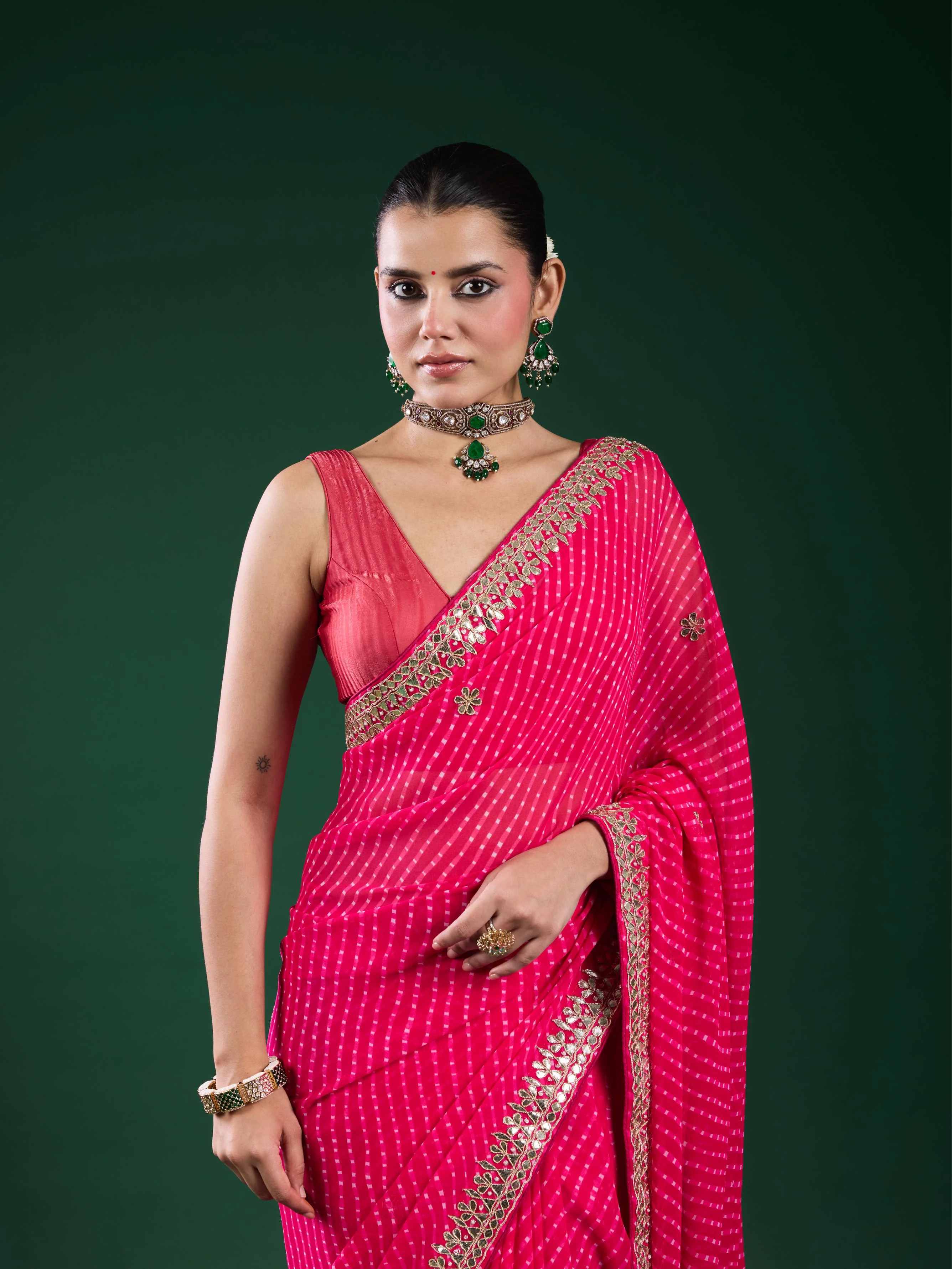 Pink Gotta Georgette Silk Saree - Image 8