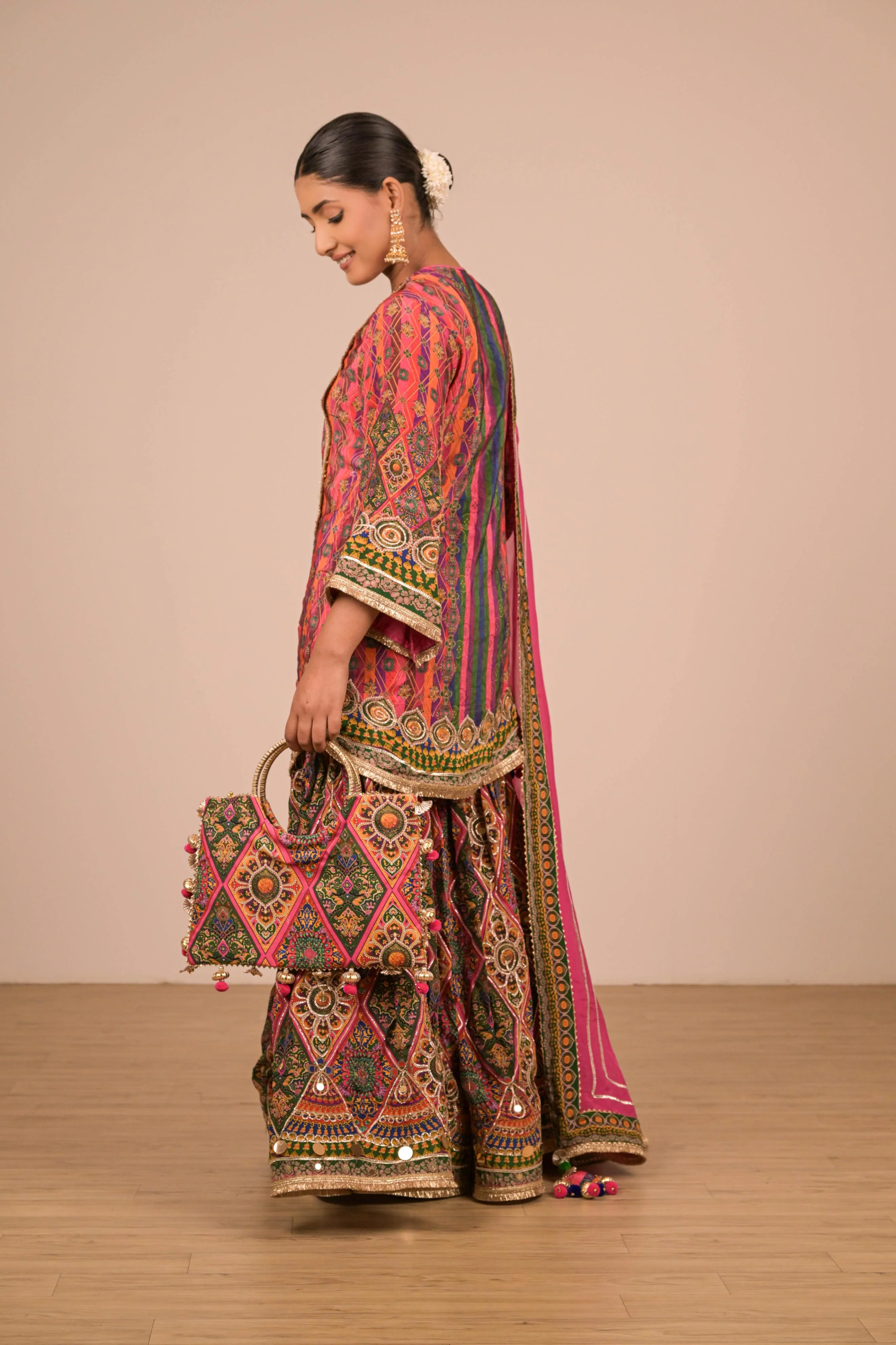 Pink & Green Multicolour Printed Sharara Set - Image 2