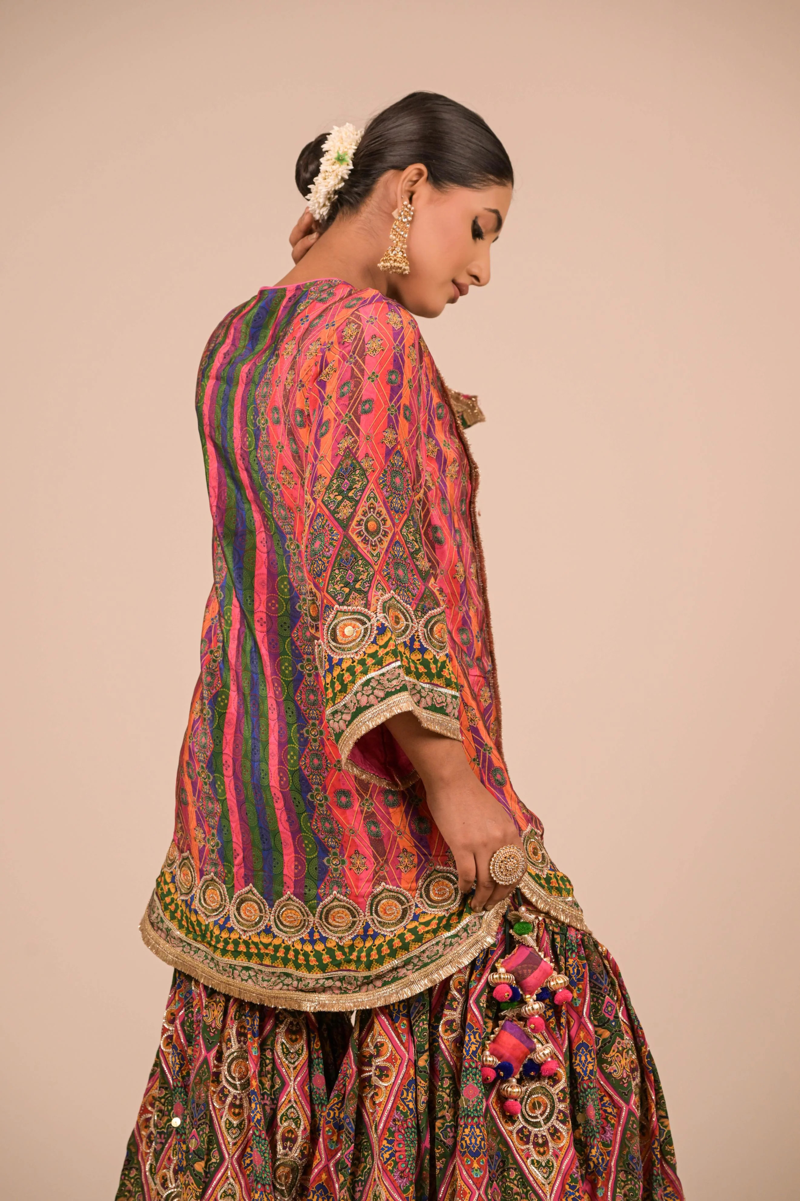 Pink & Green Multicolour Printed Sharara Set - Image 3