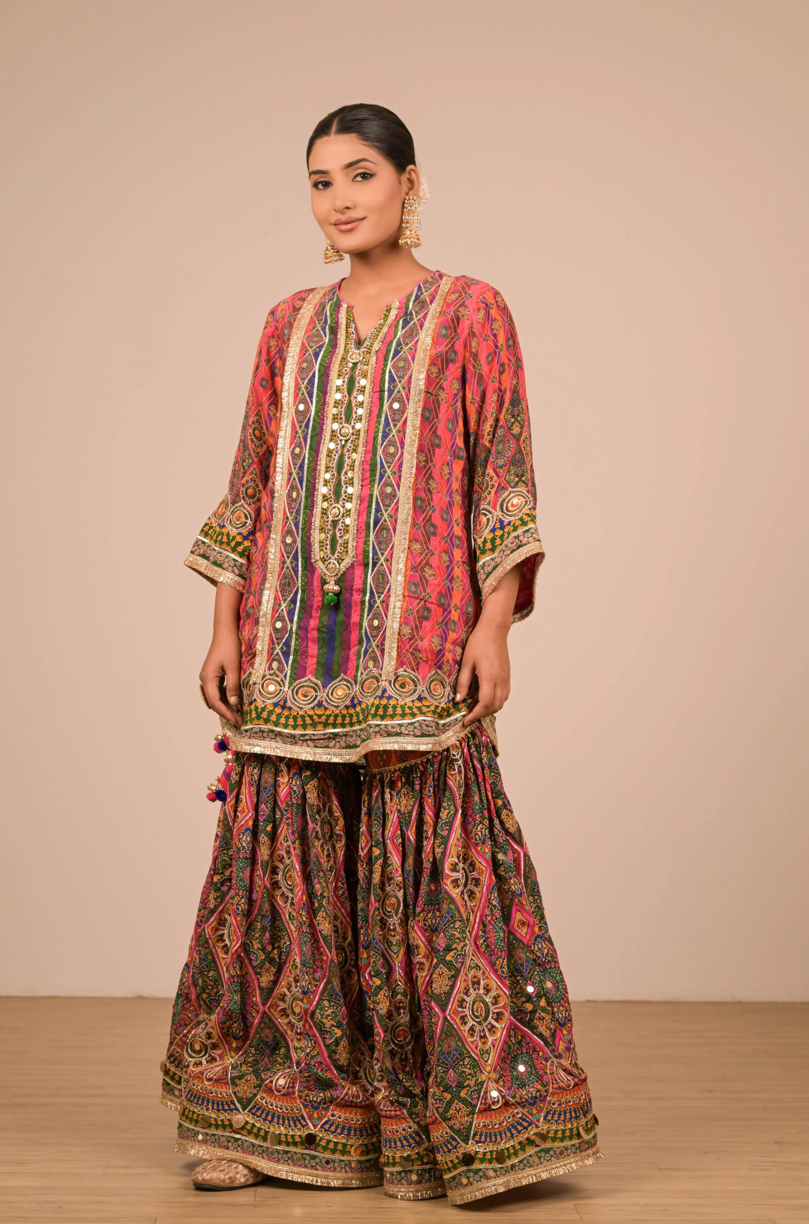Pink & Green Multicolour Printed Sharara Set - Image 4