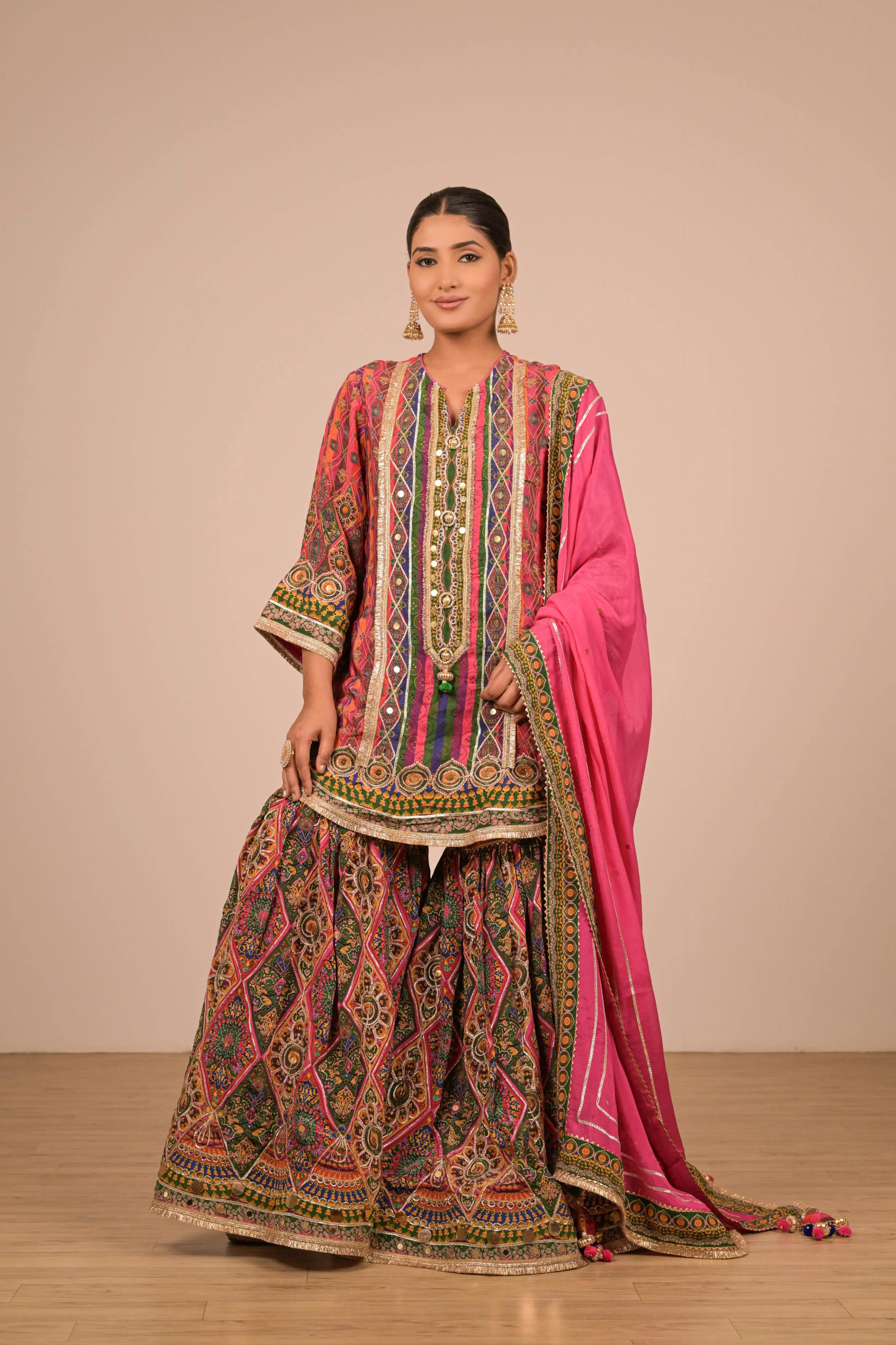 Pink & Green Multicolour Printed Sharara Set - Image 6