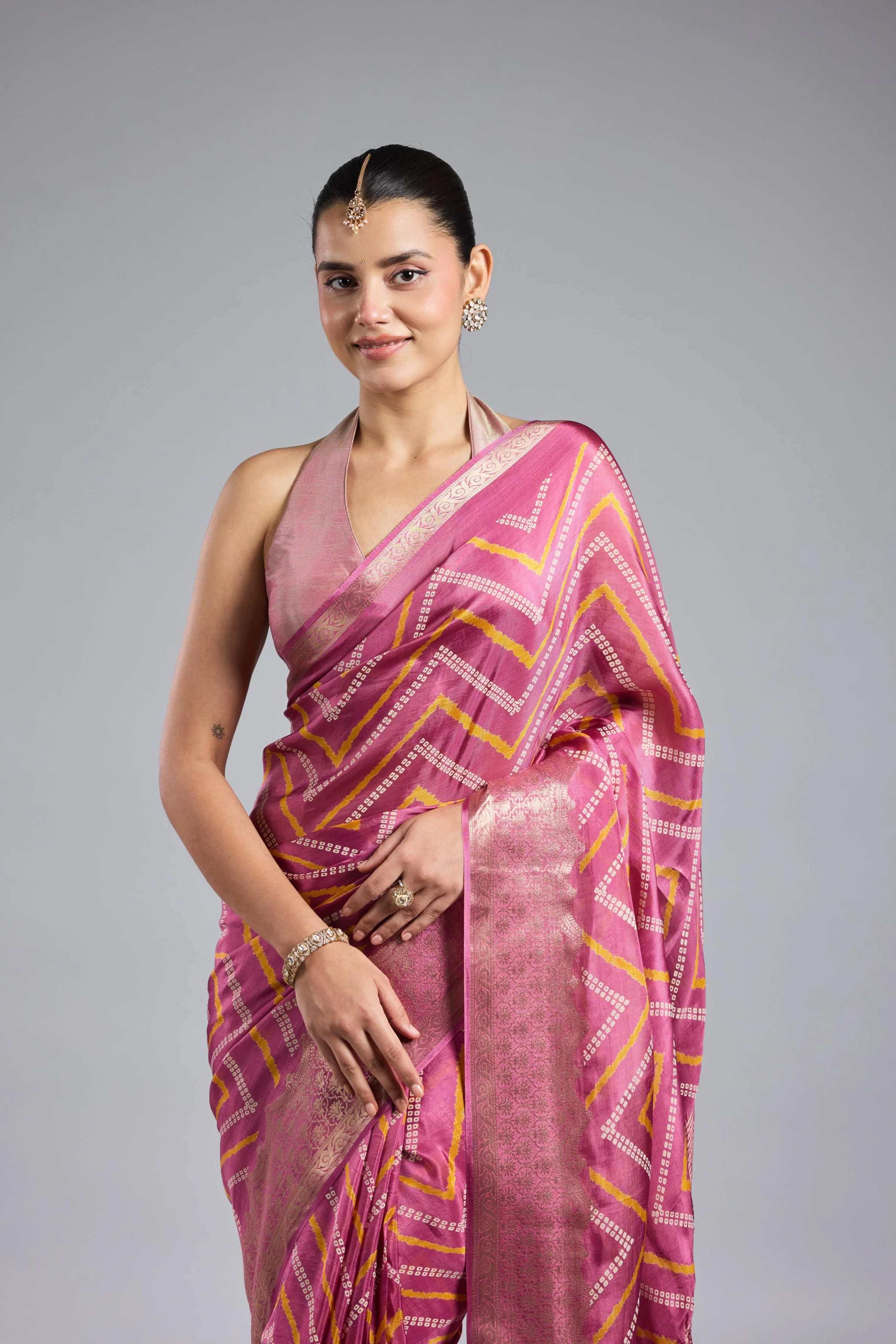 Pink Leheriya Cosmo Silk Saree - Image 6