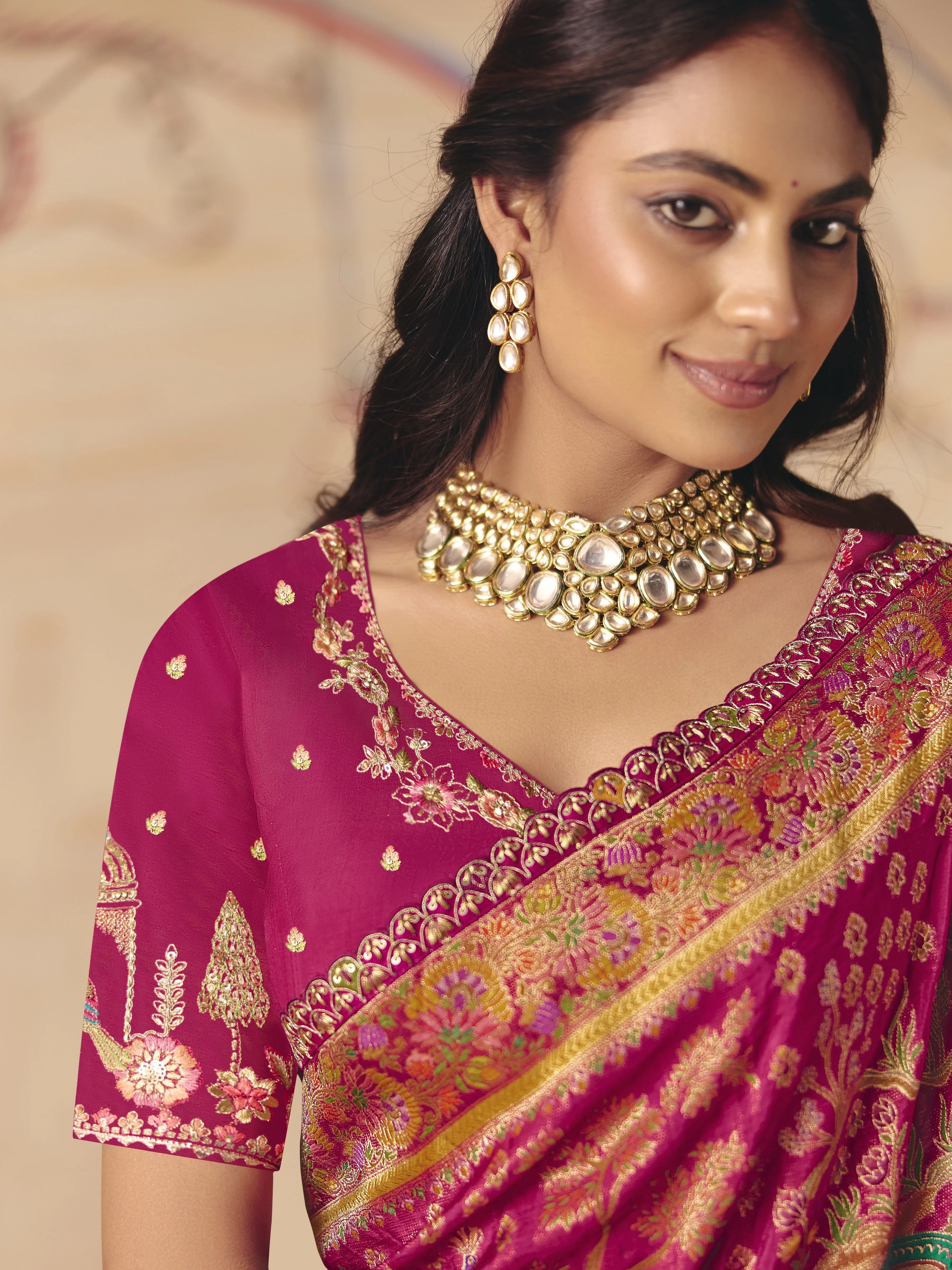 Pink Majesty Embellished Dola Silk Saree - Image 2
