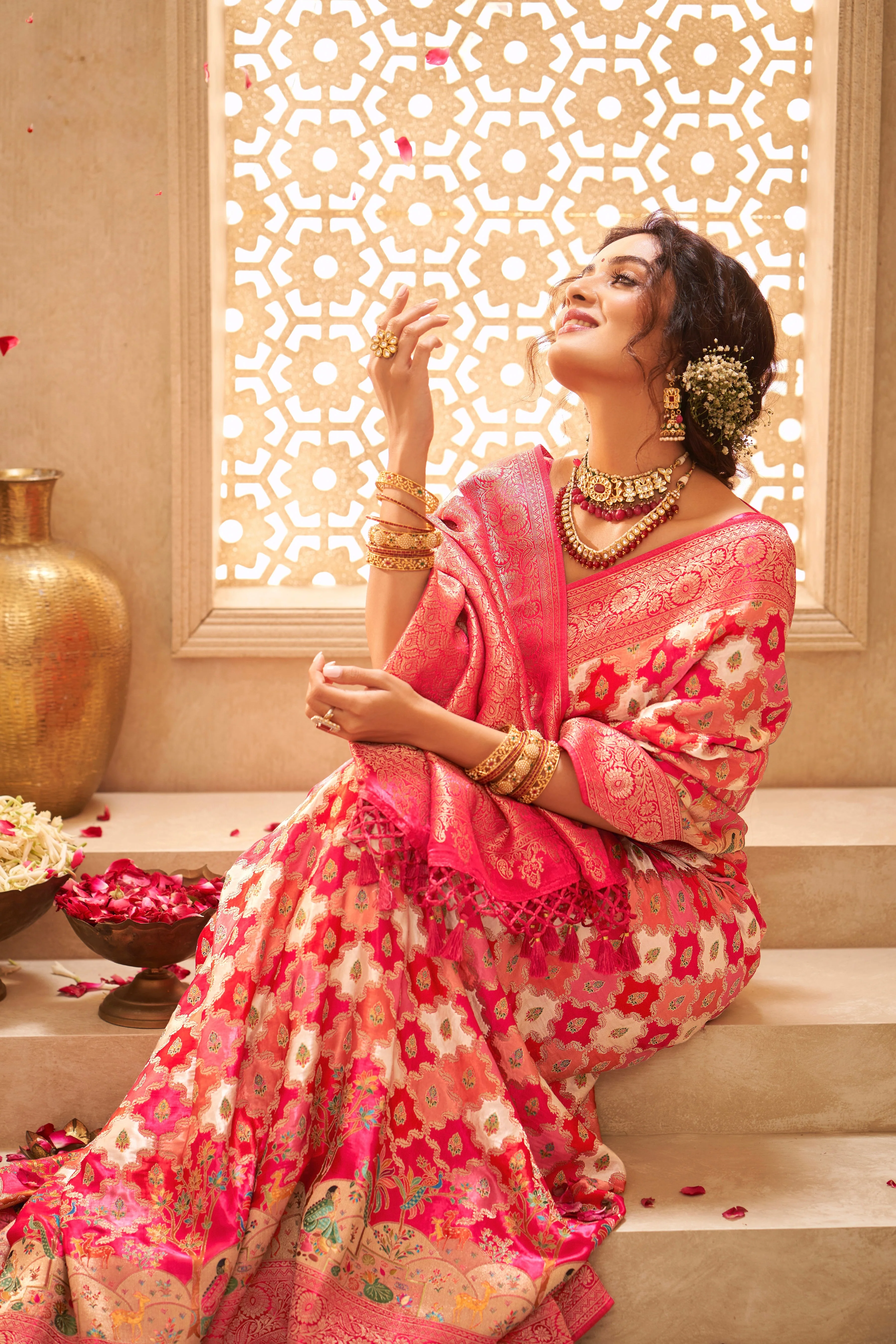 Pink Multi Satin Silk Saree - Image 2