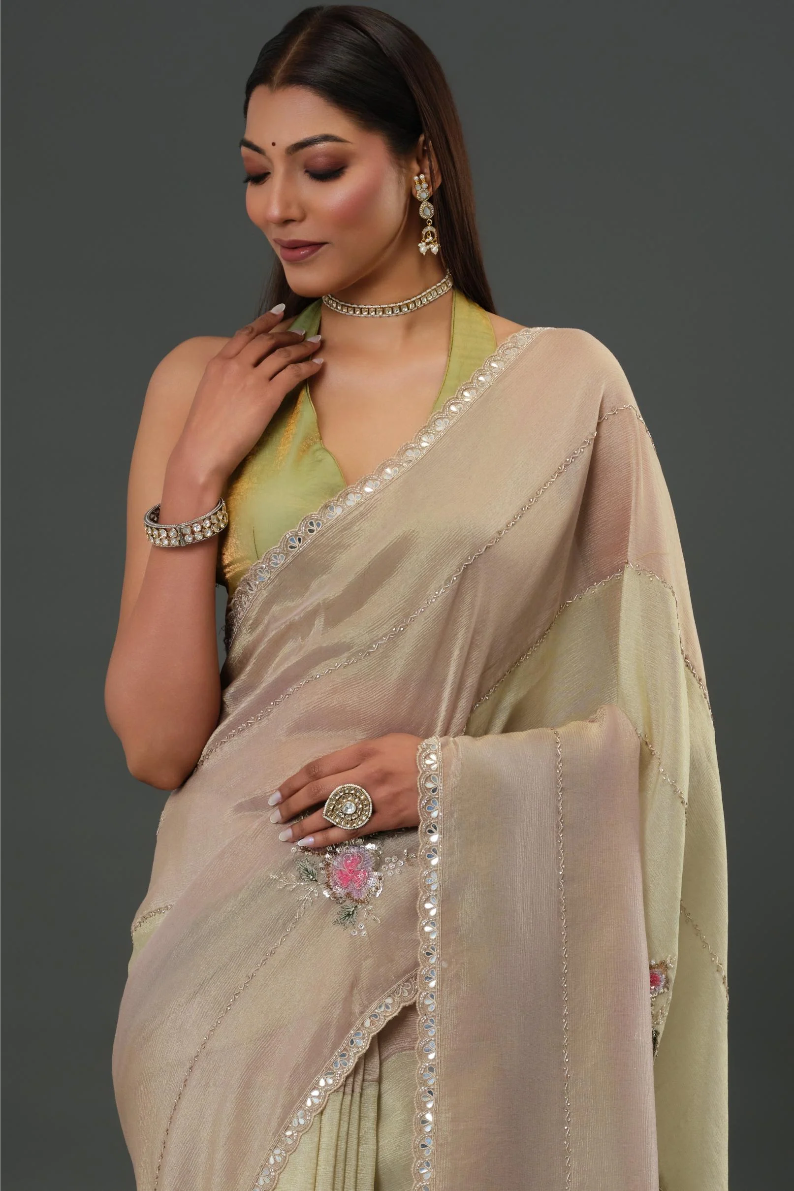 Pink Nude Cosmo Silk Saree - Image 2