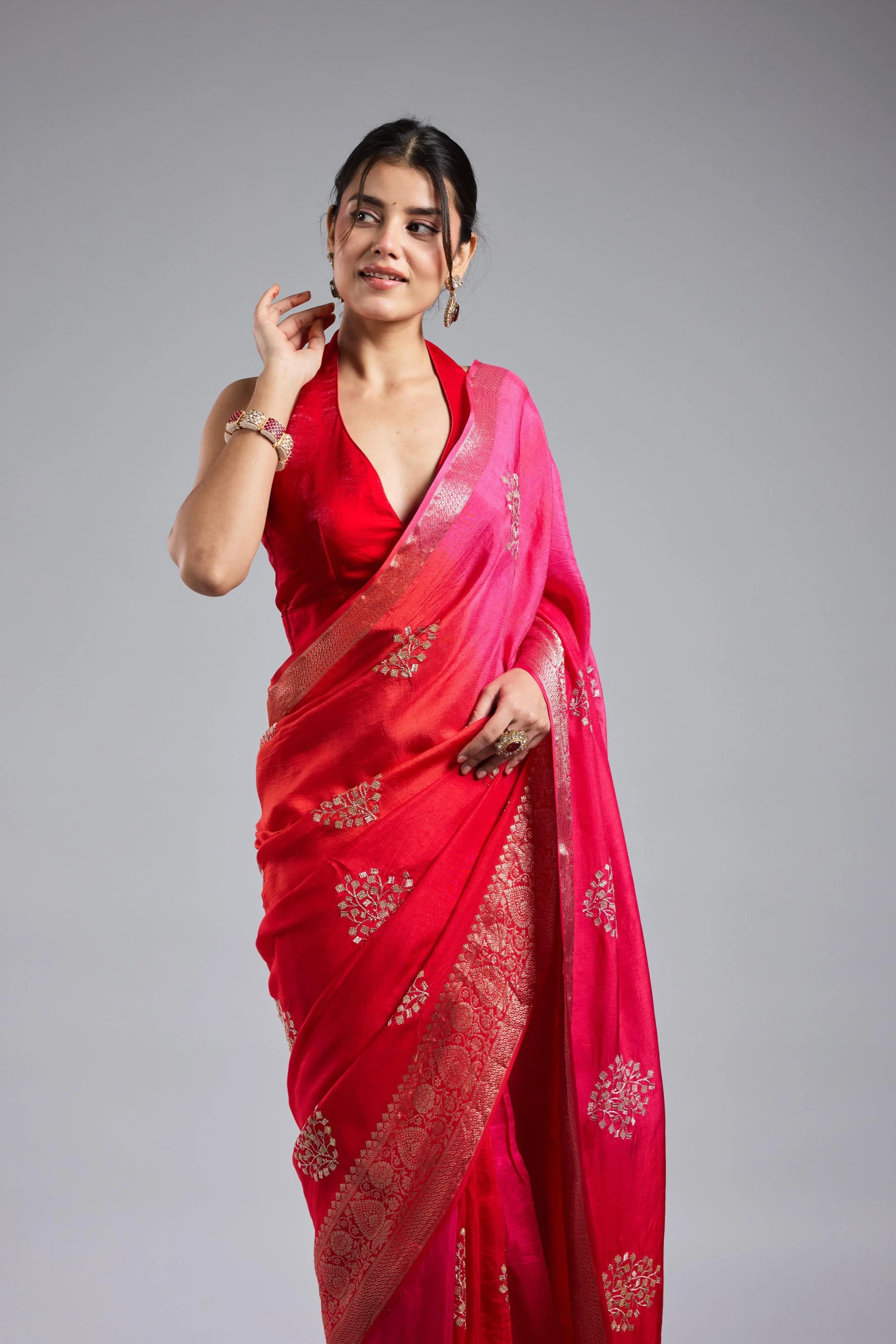 Pink Ombre Dyed Premium Silk Saree - Image 6