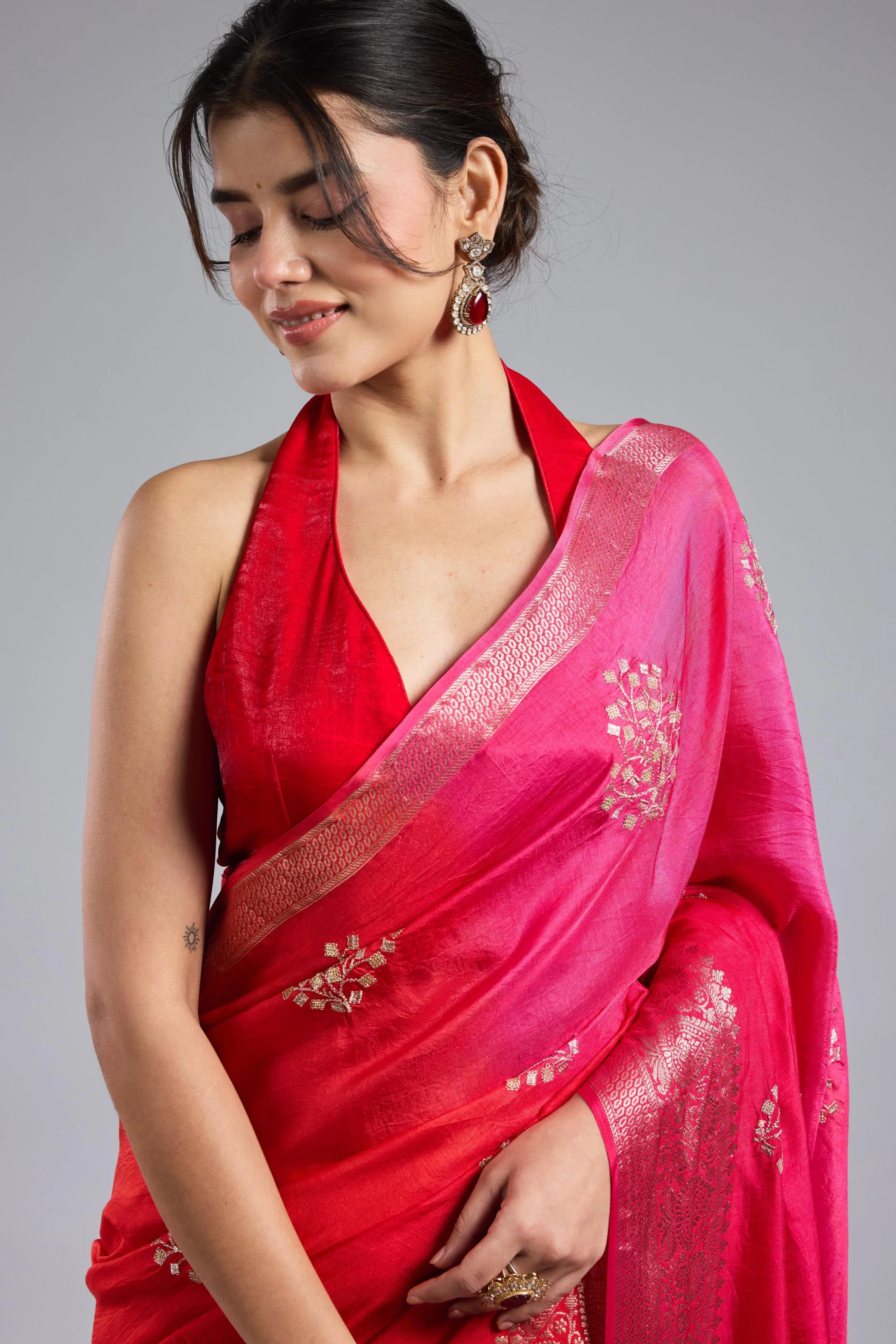 Pink Ombre Dyed Premium Silk Saree - Image 8