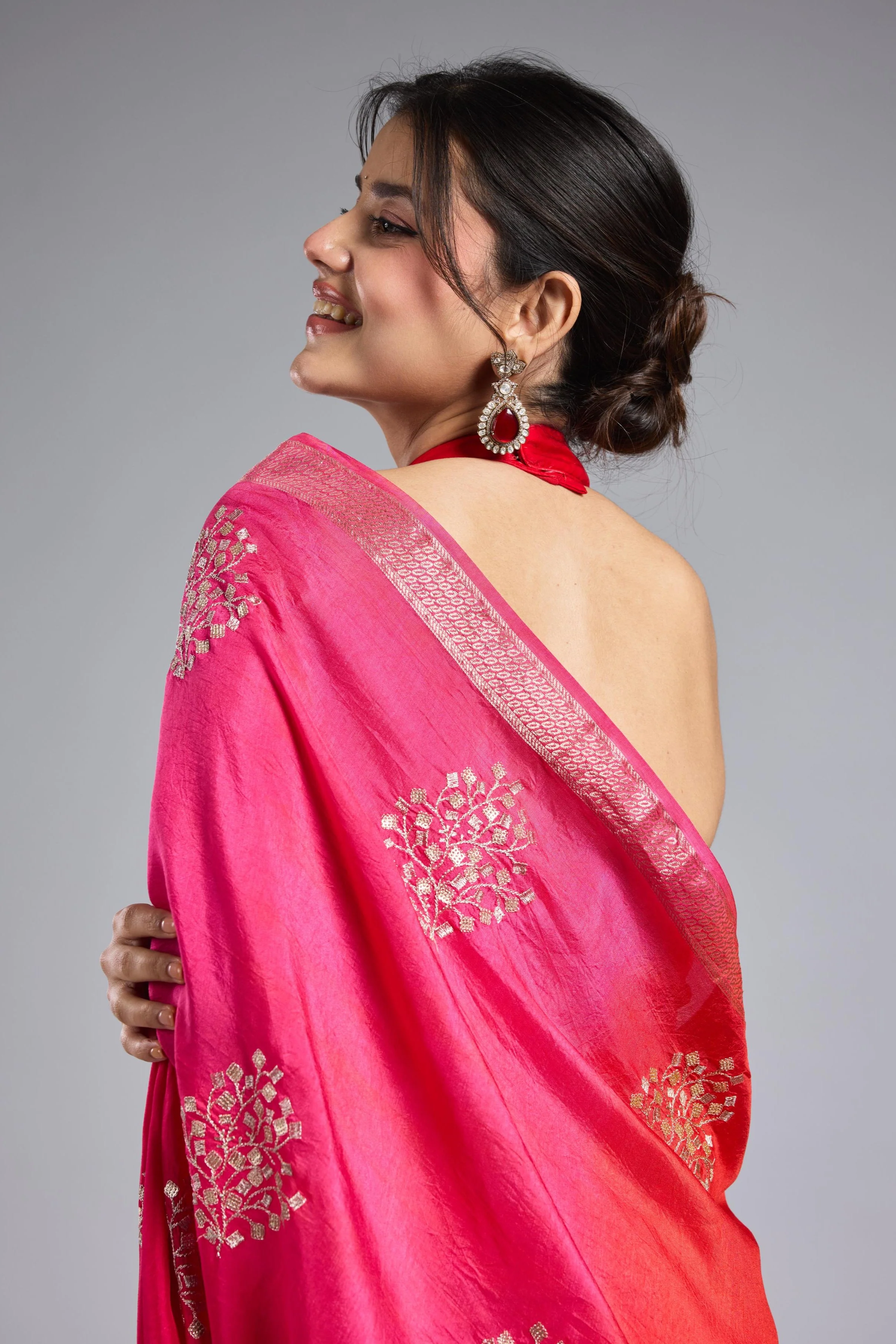 Pink Ombre Dyed Premium Silk Saree - Image 9