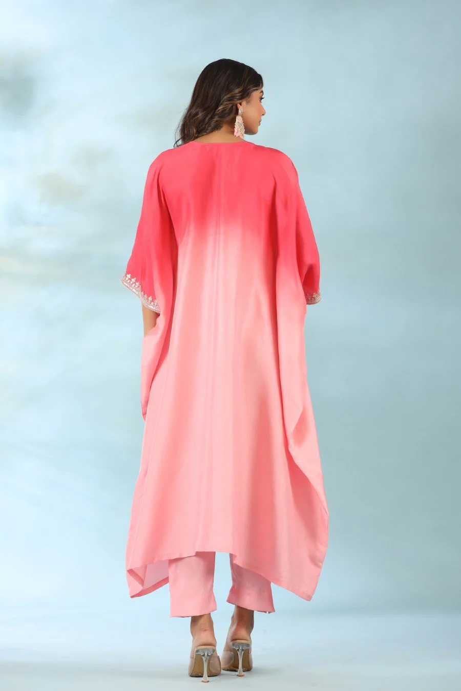 Pink Ombre Embroidered Kaftan With Pants - Image 6