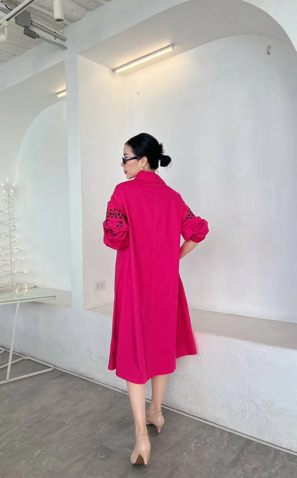 Magenta Pink Printed Pure Cotton Shirt Dress - Image 5