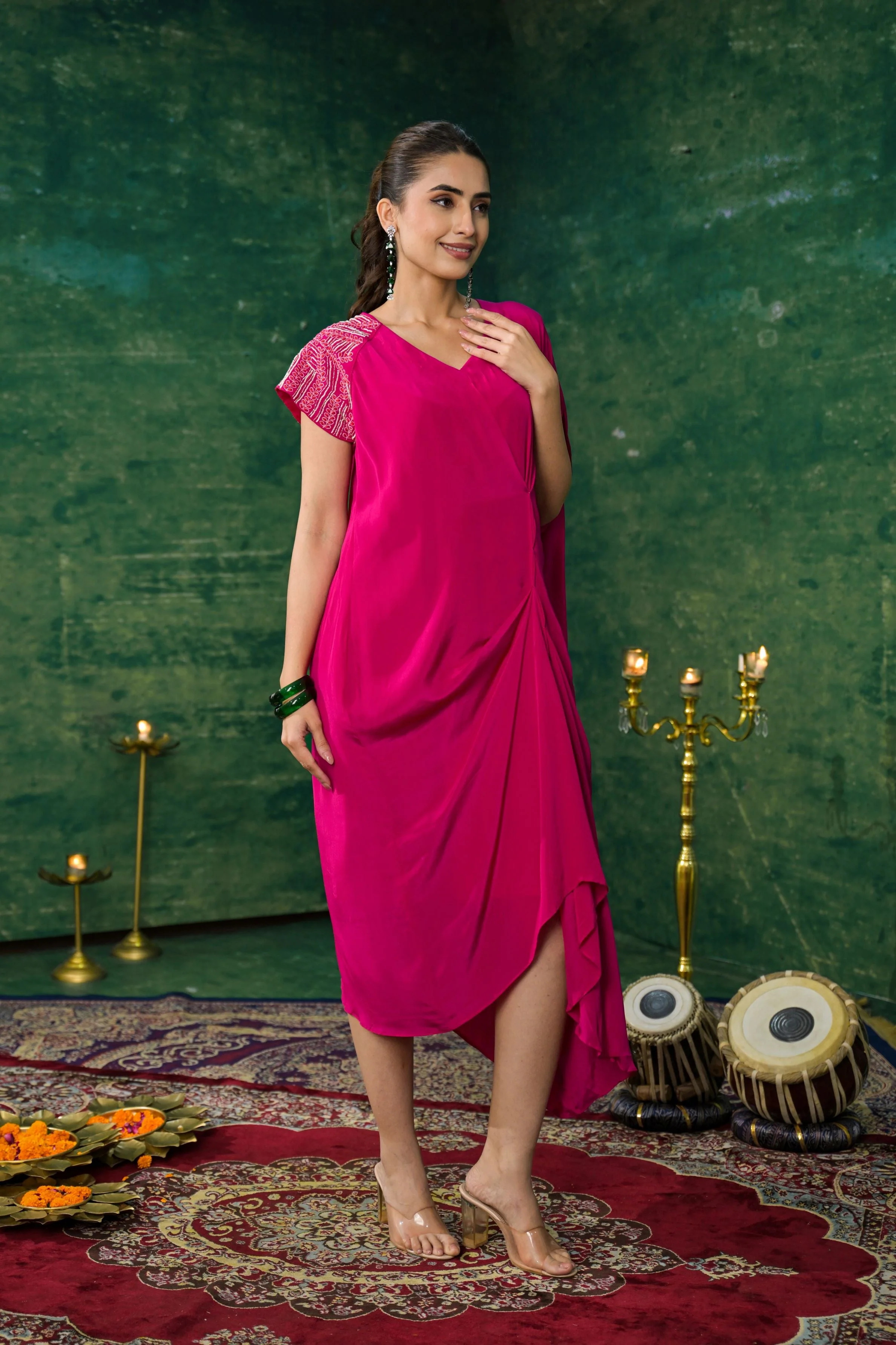 Pink Premium Silk Draped Dress - Image 3