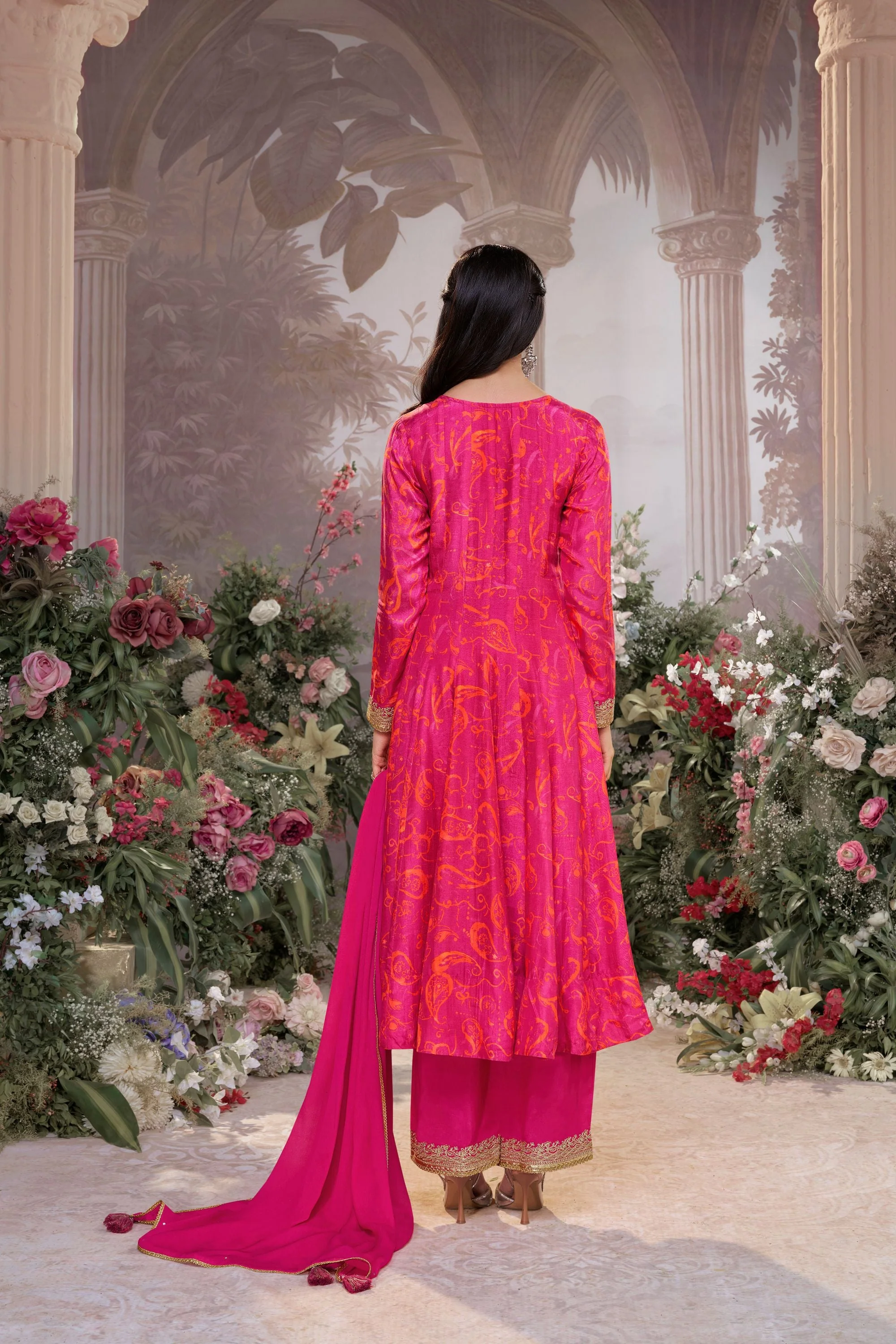 Pink Printed Premium Silk Pants Set - Image 6