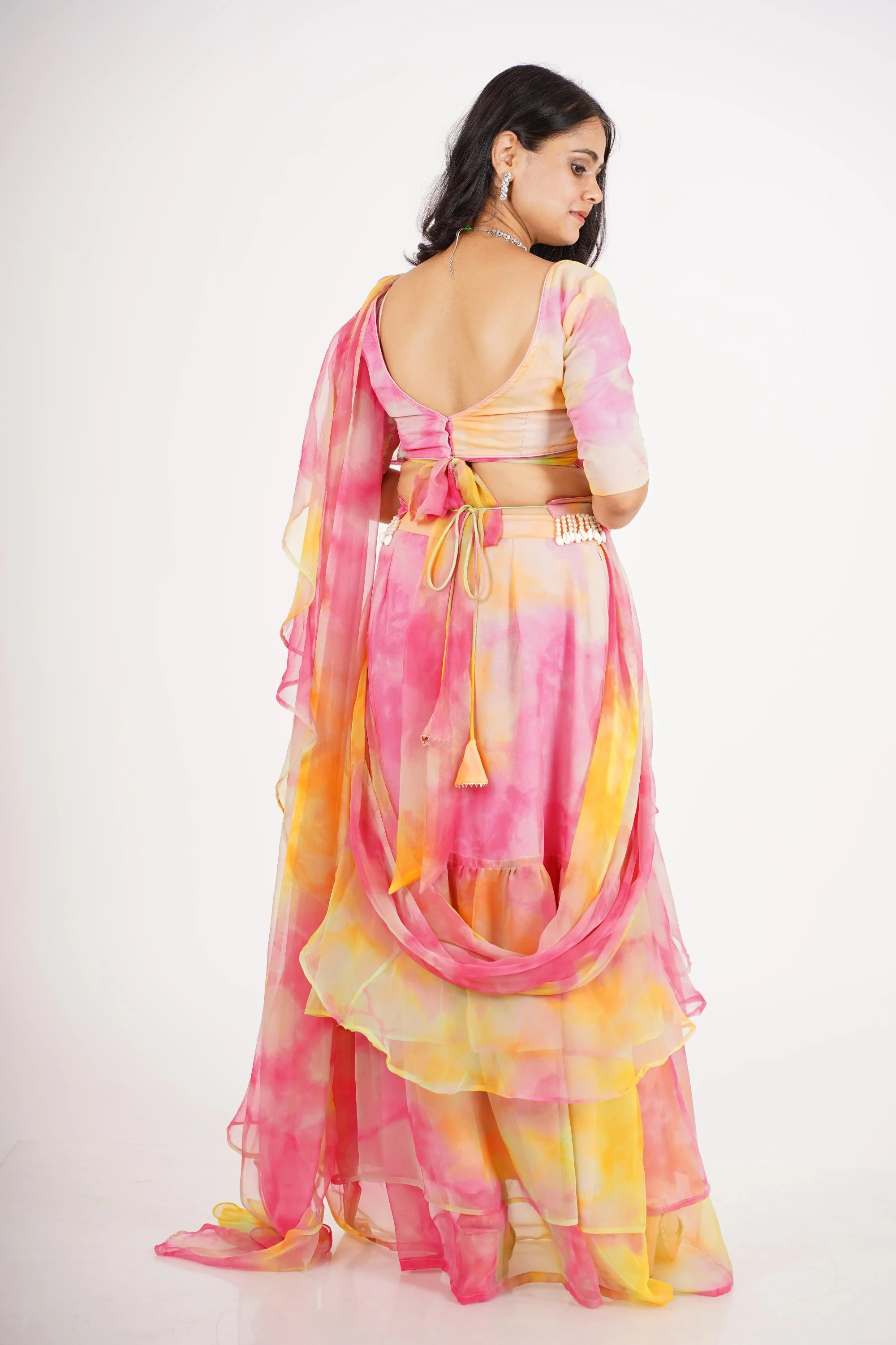 Pink Shiboori Georgette Silk Drape Saree - Image 3