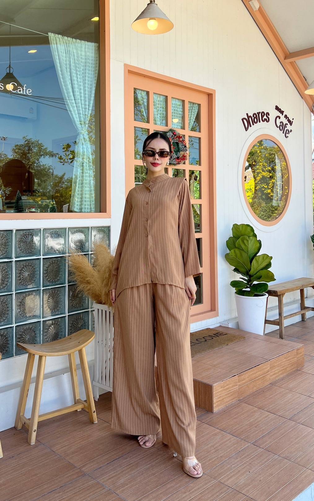 Caramel Brown Pinstripe Co-Ord Set - Image 2