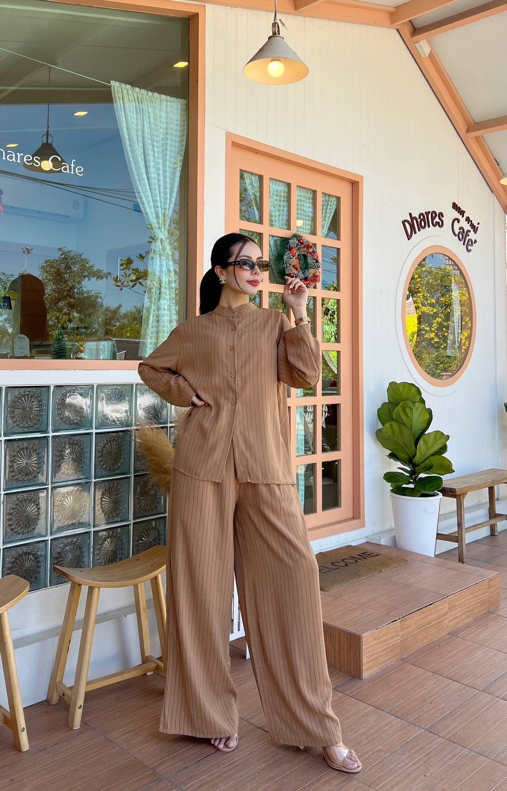 Caramel Brown Pinstripe Co-Ord Set - Image 3