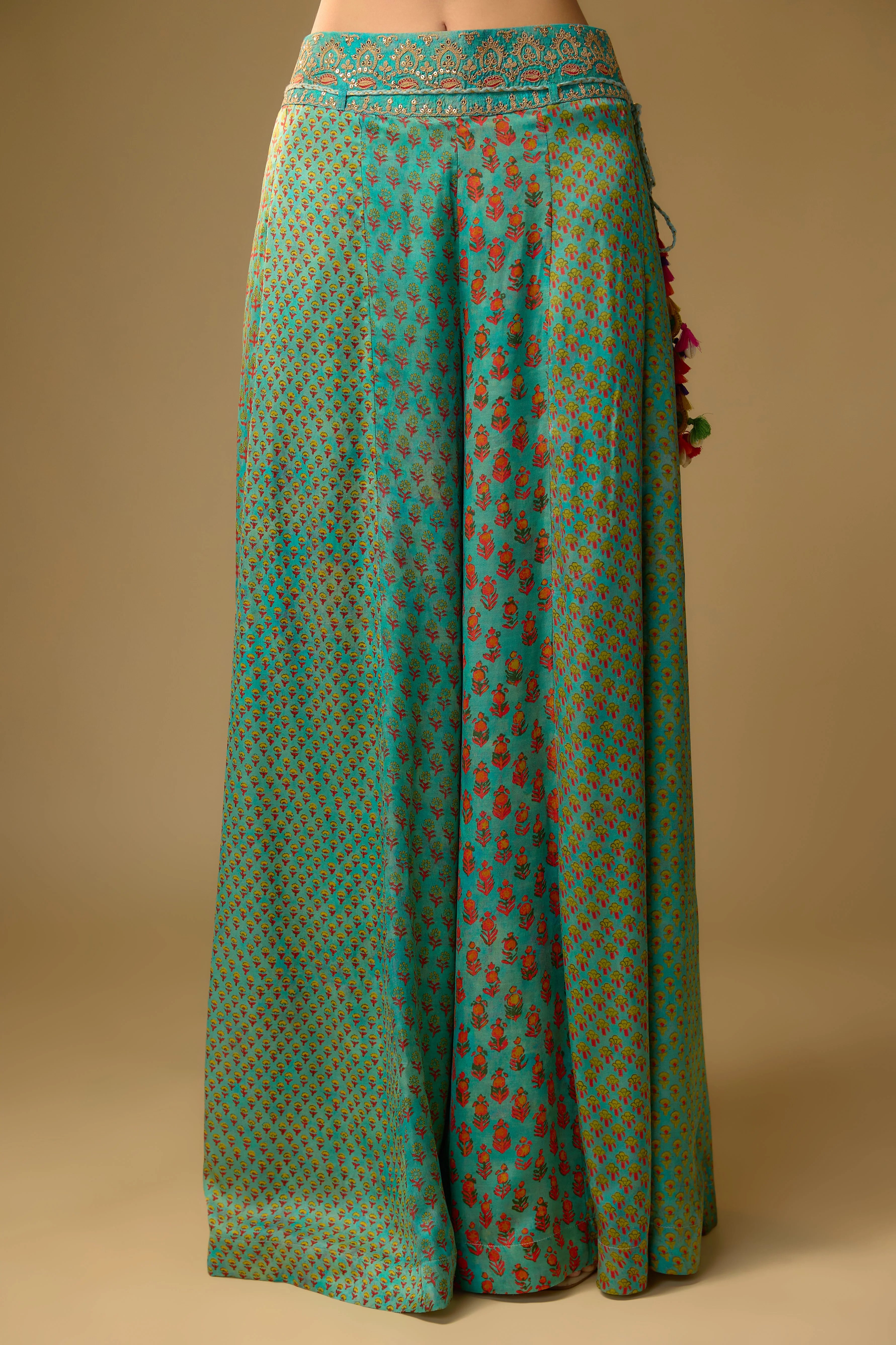 Light Blue Printed Slub Cotton Silk Tunic Co-Ord Set - Image 3