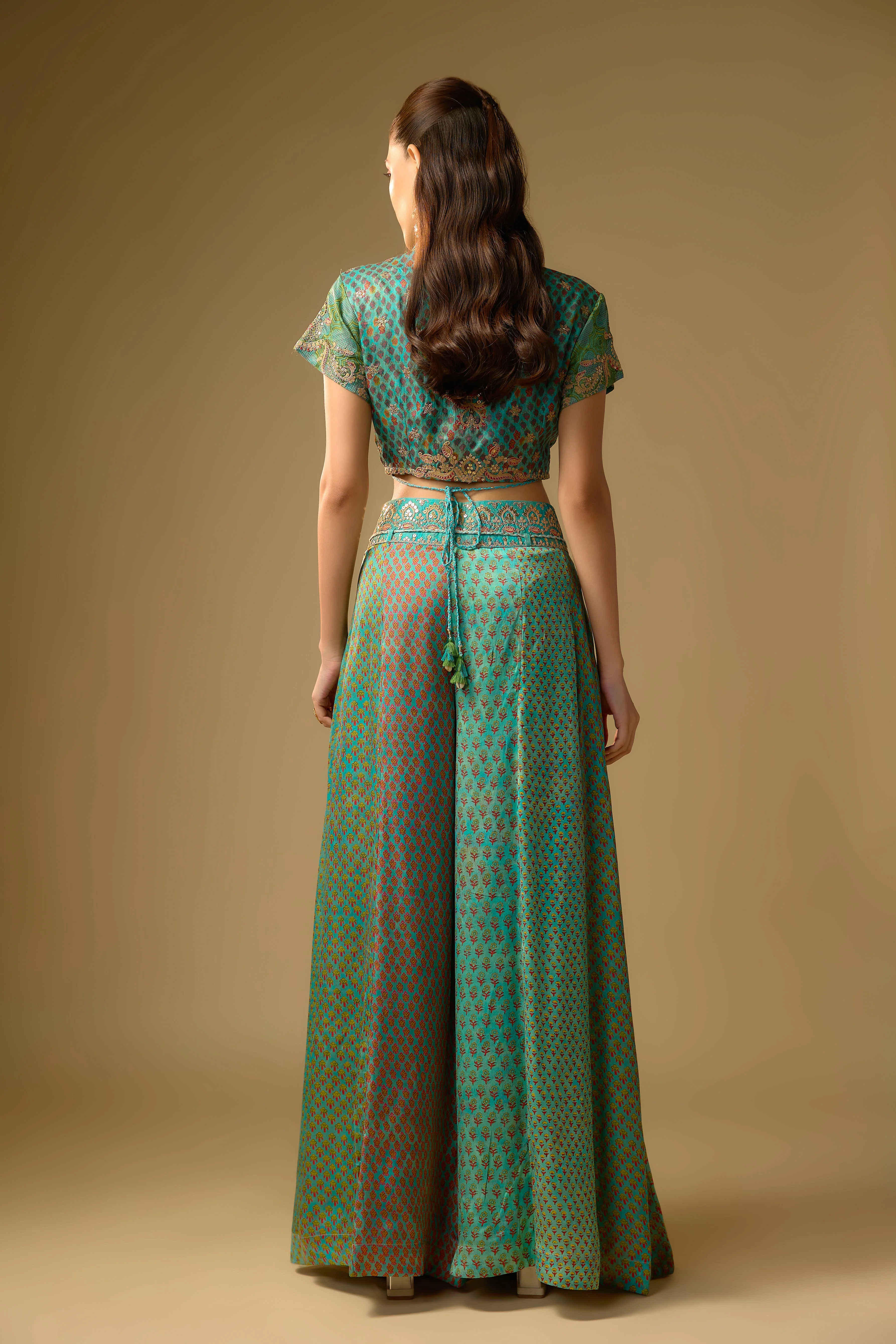 Light Blue Printed Slub Cotton Silk Tunic Co-Ord Set - Image 4