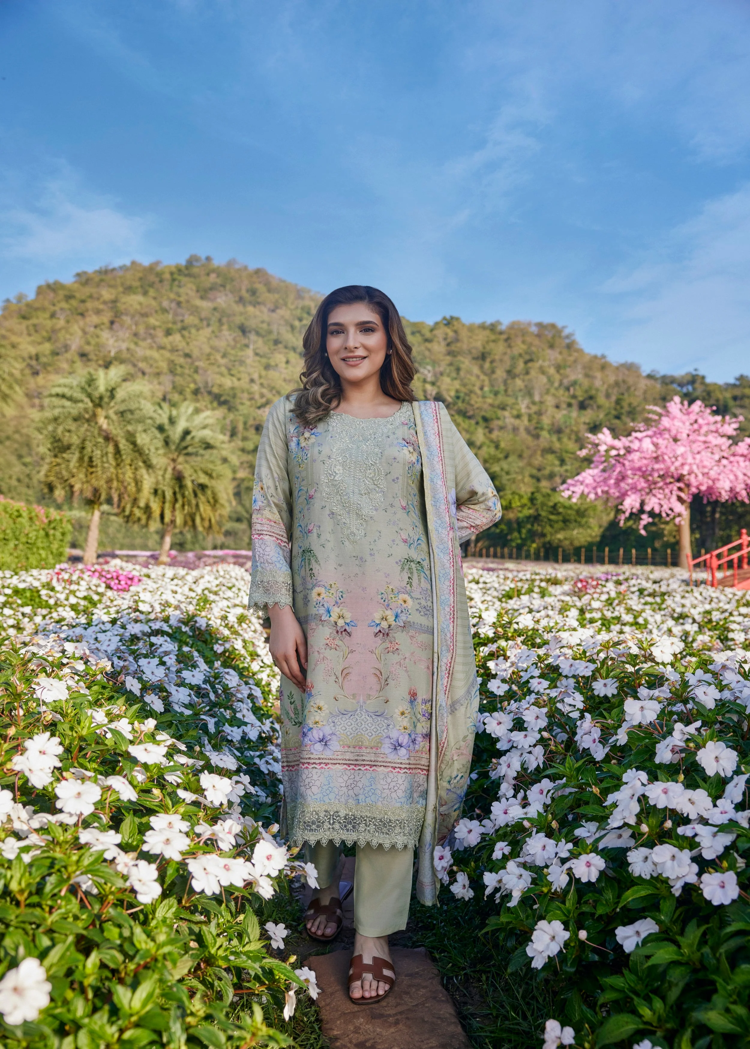Pistachio Green Embroidered Crepe Silk Pant Set