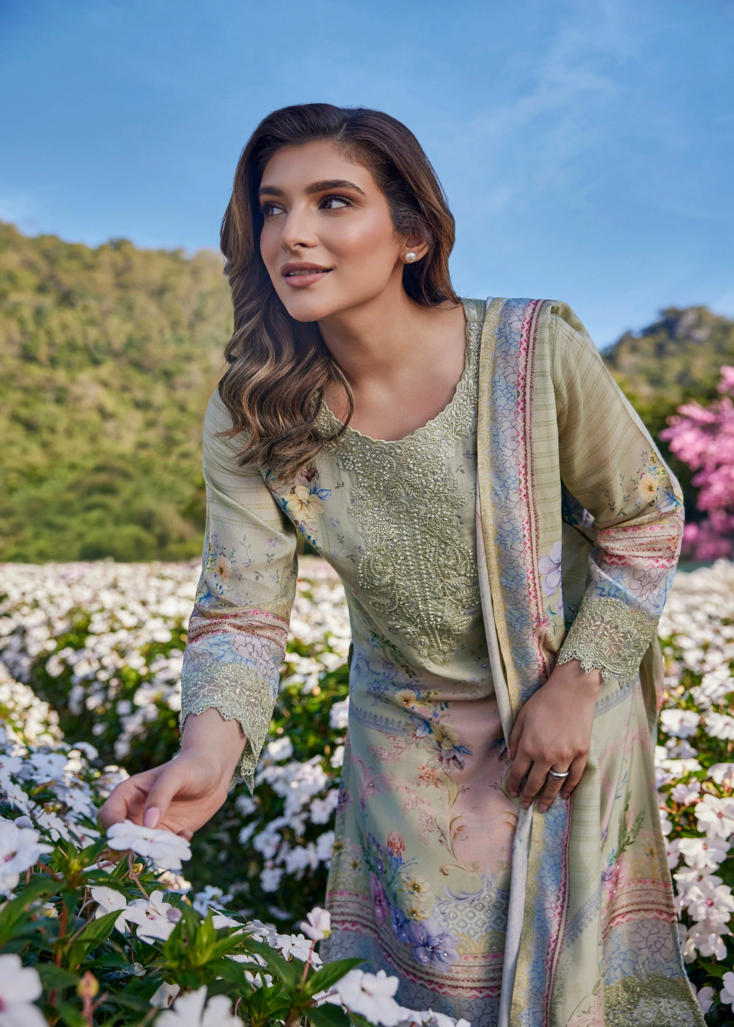Pistachio Green Embroidered Crepe Silk Pant Set - Image 2