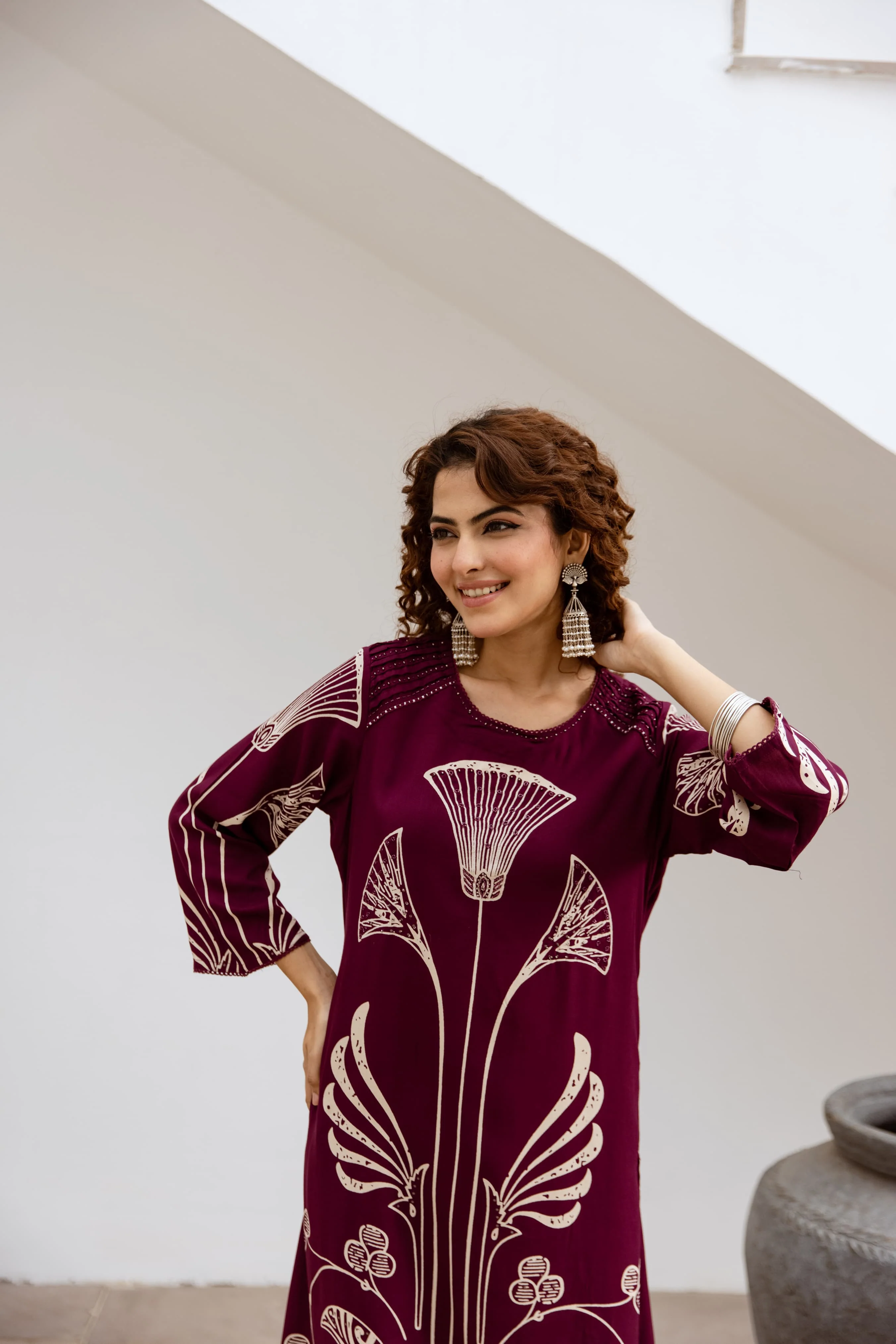 Wine Printed Organic Cotton Kurta Set - Image 2