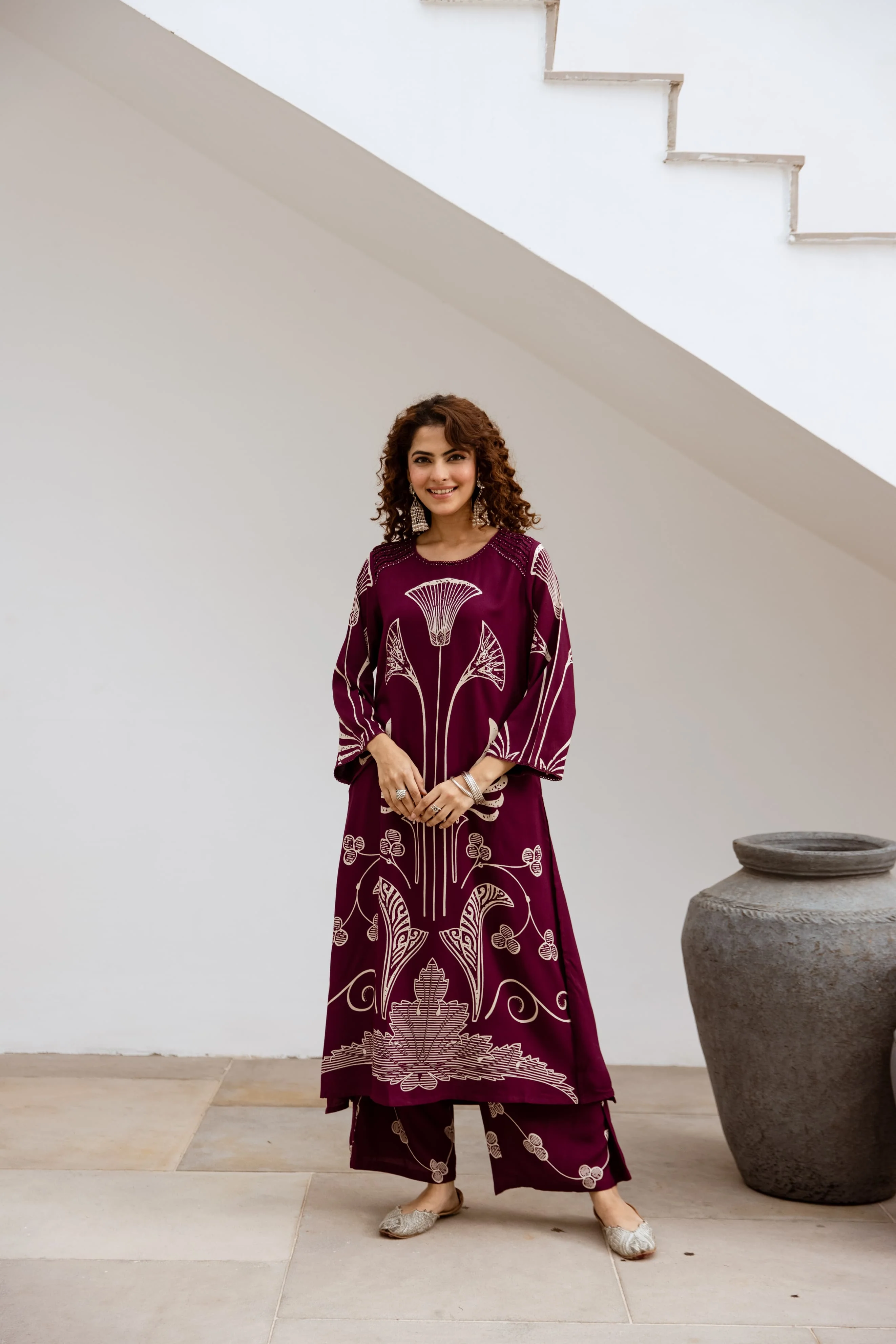 Wine Printed Organic Cotton Kurta Set - Image 5