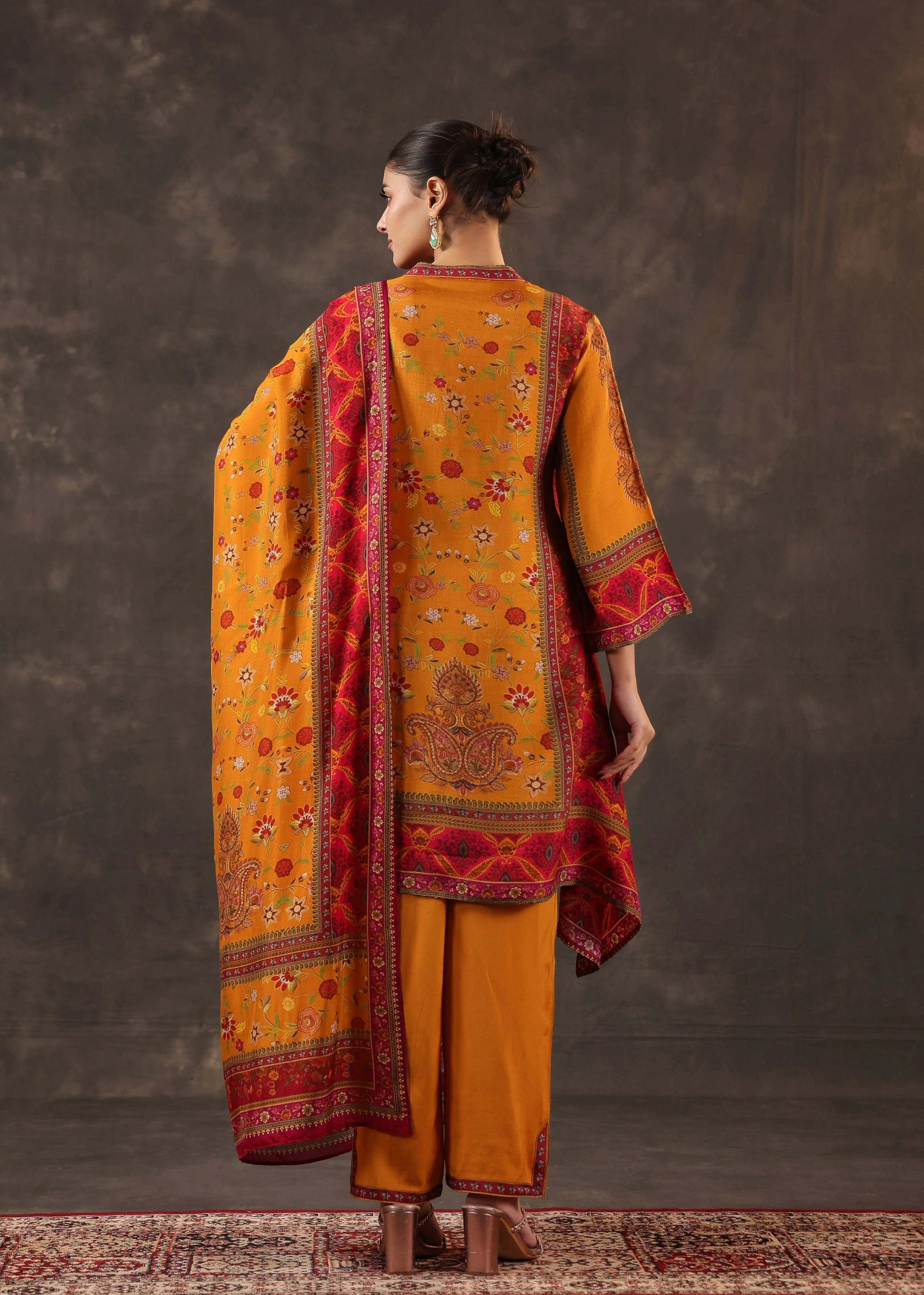 Poppy Orange Printed Dola Silk Pant Set - Image 5