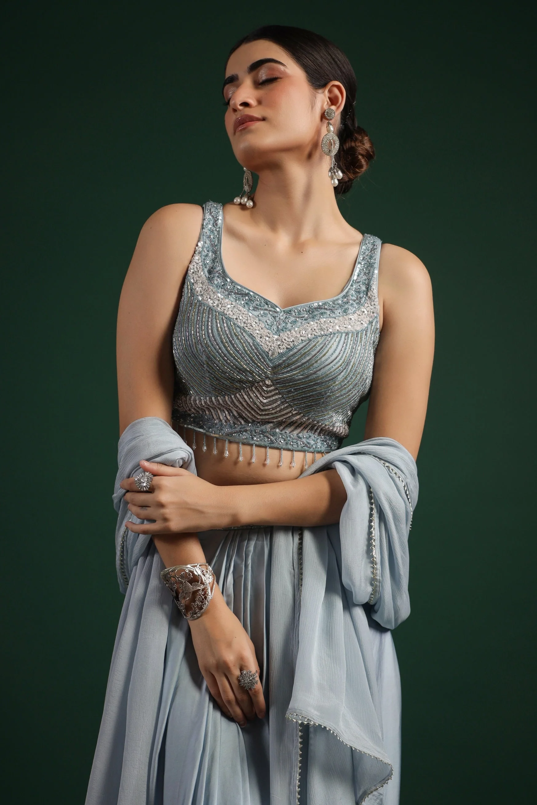 Powder Blue Embellished Draped Skirt Set - Image 2